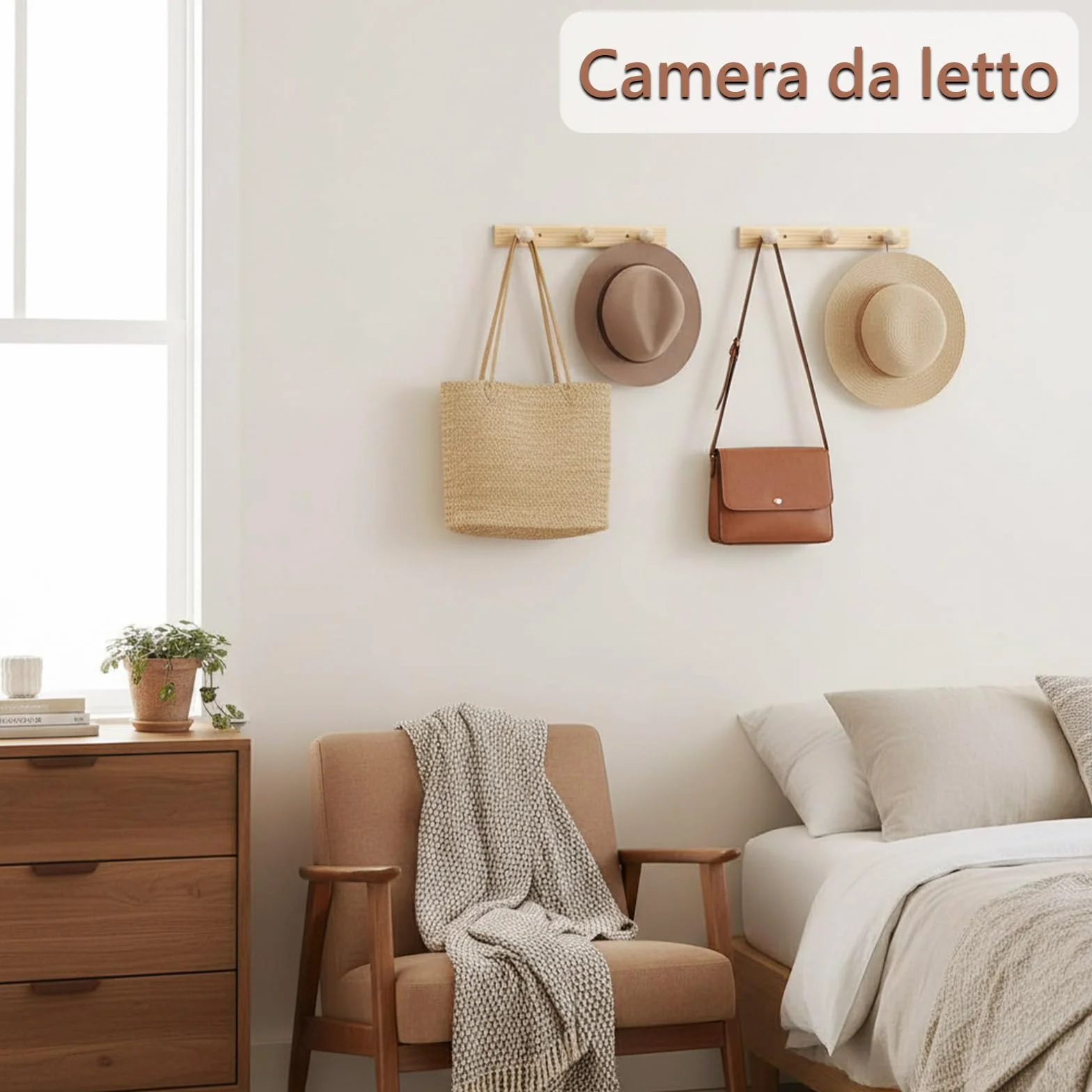 2 Pezzi Appendiabiti da Parete in Legno Massello con 3 Ganci di Design Moderno Attaccapanni da Muro Salvaspazio per Ingresso Camera da Letto Bagno