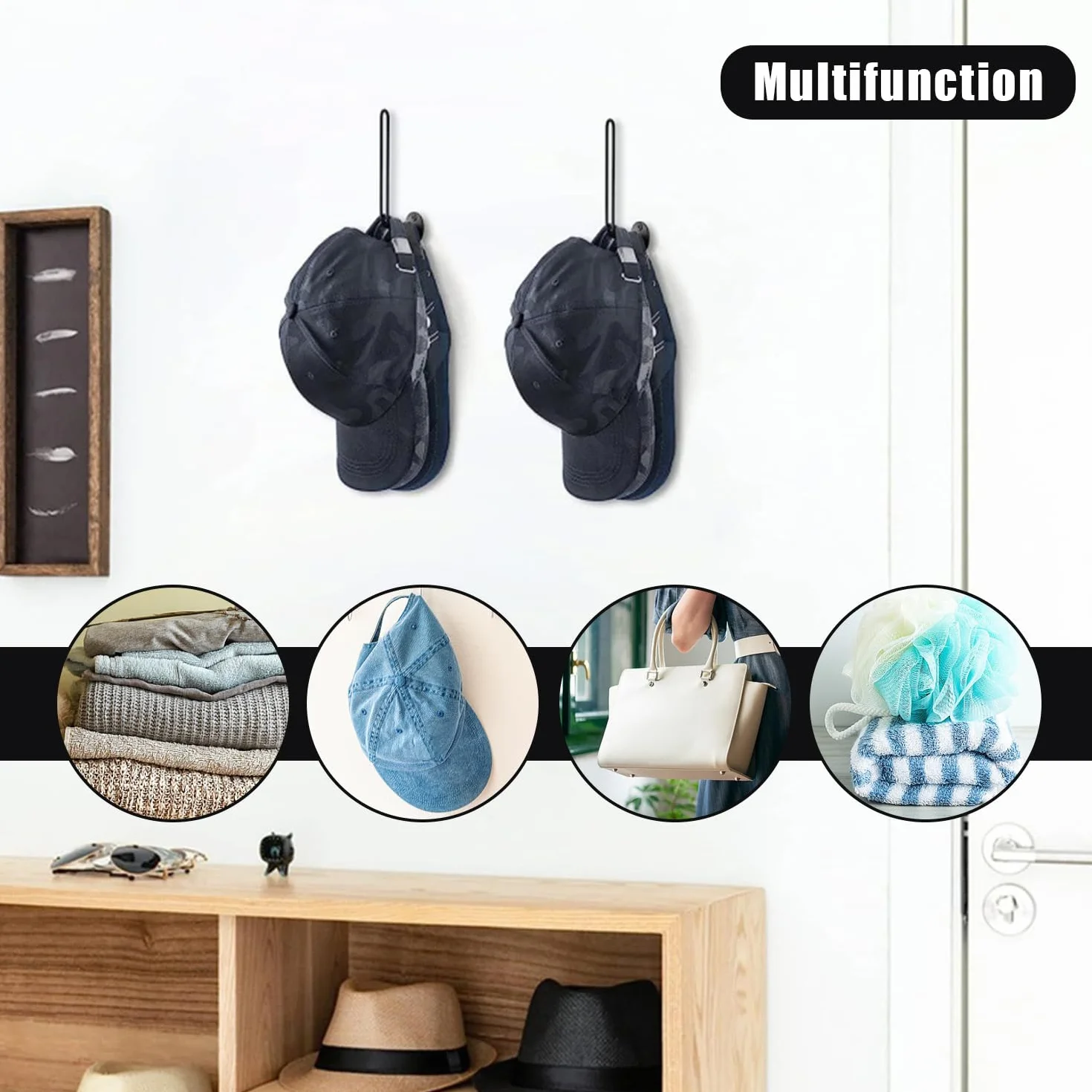 Porta Cappelli Parete 2 Pezzi Appendiabiti Rack Organizzatore Armadio Cappello Baseball Espositore