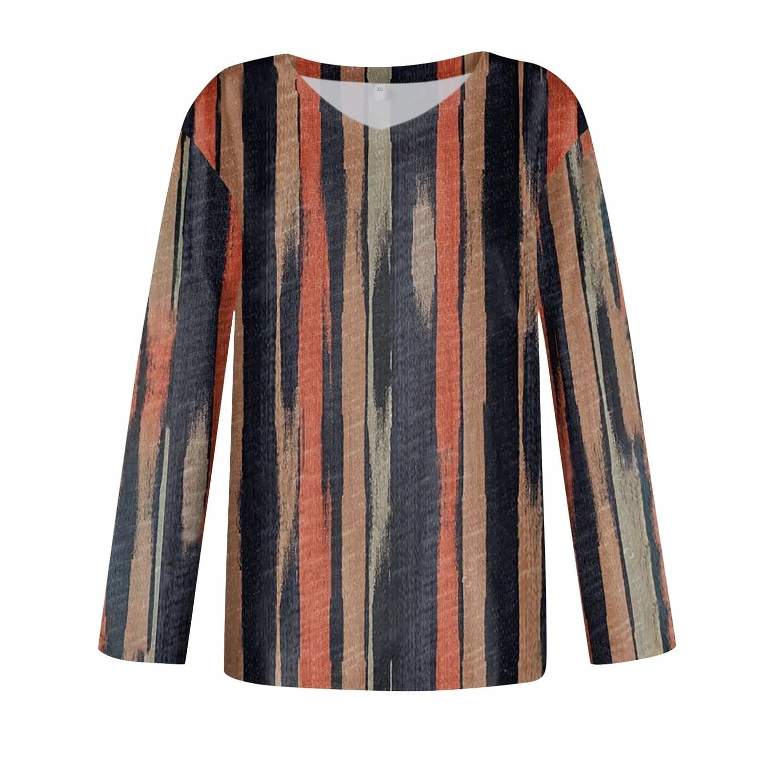 Maglietta da donna a maniche lunghe con scollo a V, stampa floreale e vegetale, casual, alla moda, top basi, maglietta a maniche lunghe da donna
