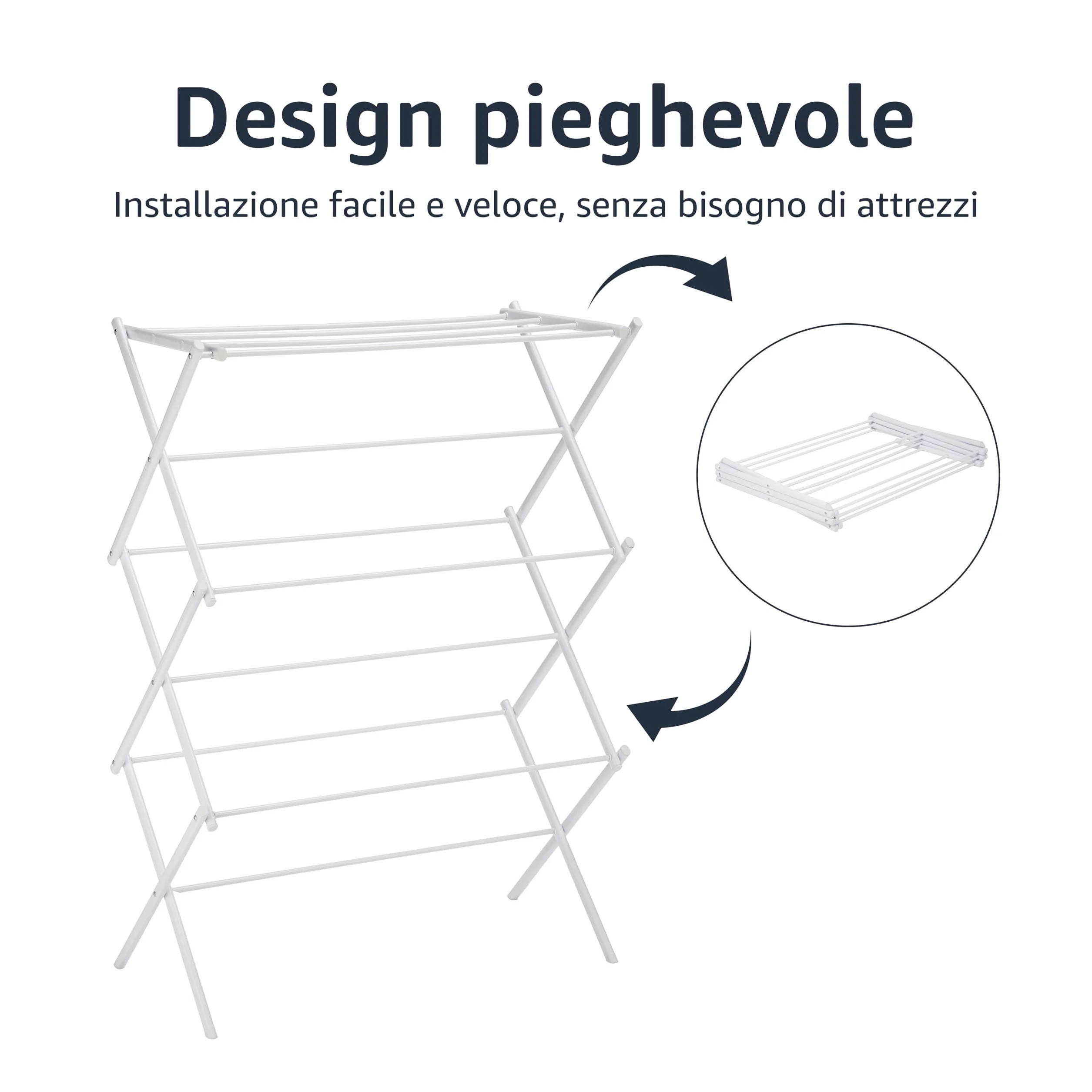 Amazon Basics Stendibiancheria pieghevole, 14.5" D x 29.5" W x 41.8" H, bianco.