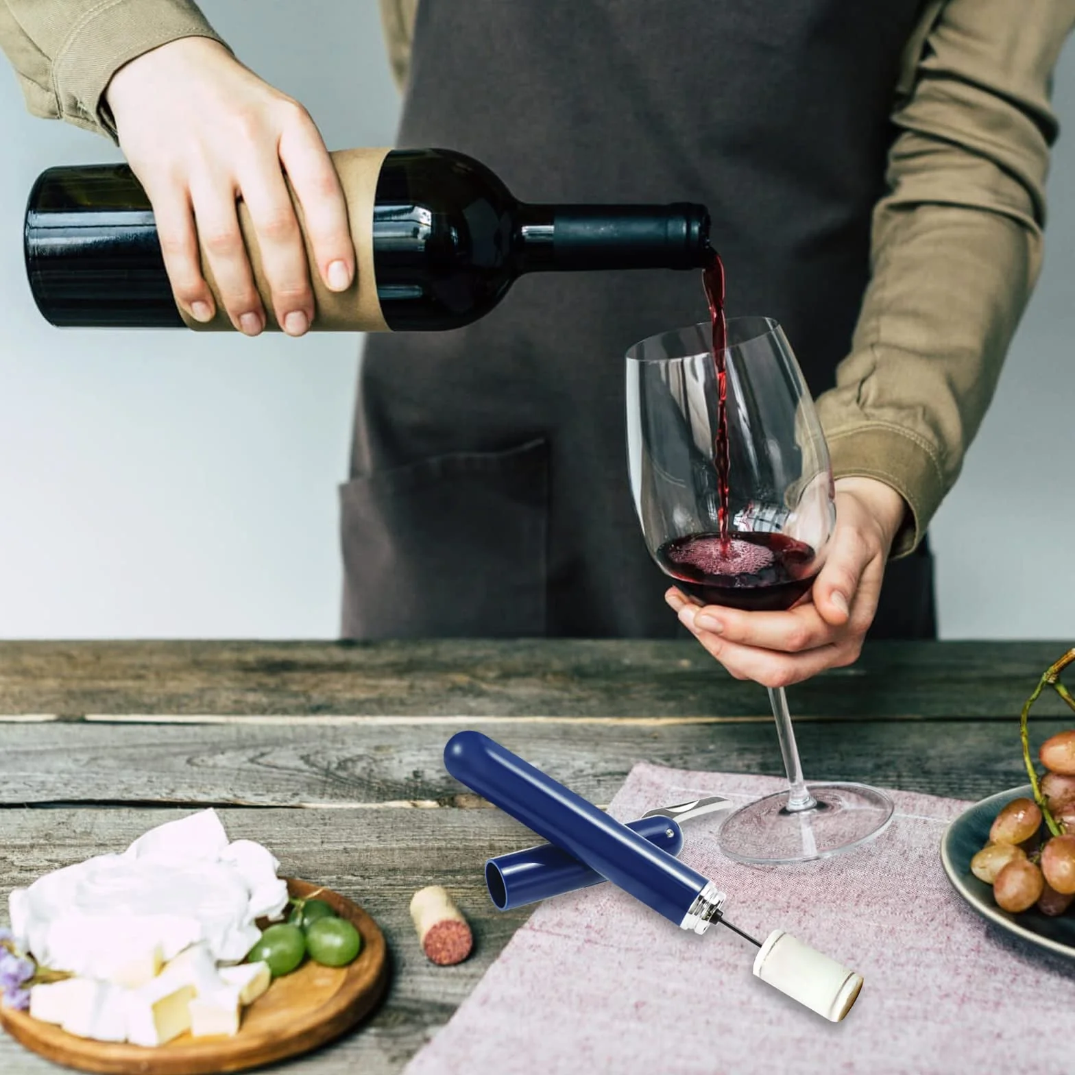 Apribottiglie per vino con pompa ad aria compressa, design 2 in 1, 7S, apertura rapida, apribottiglie a pressione con tagliacapsule, ottimo regalo per gli amanti del vino, blu