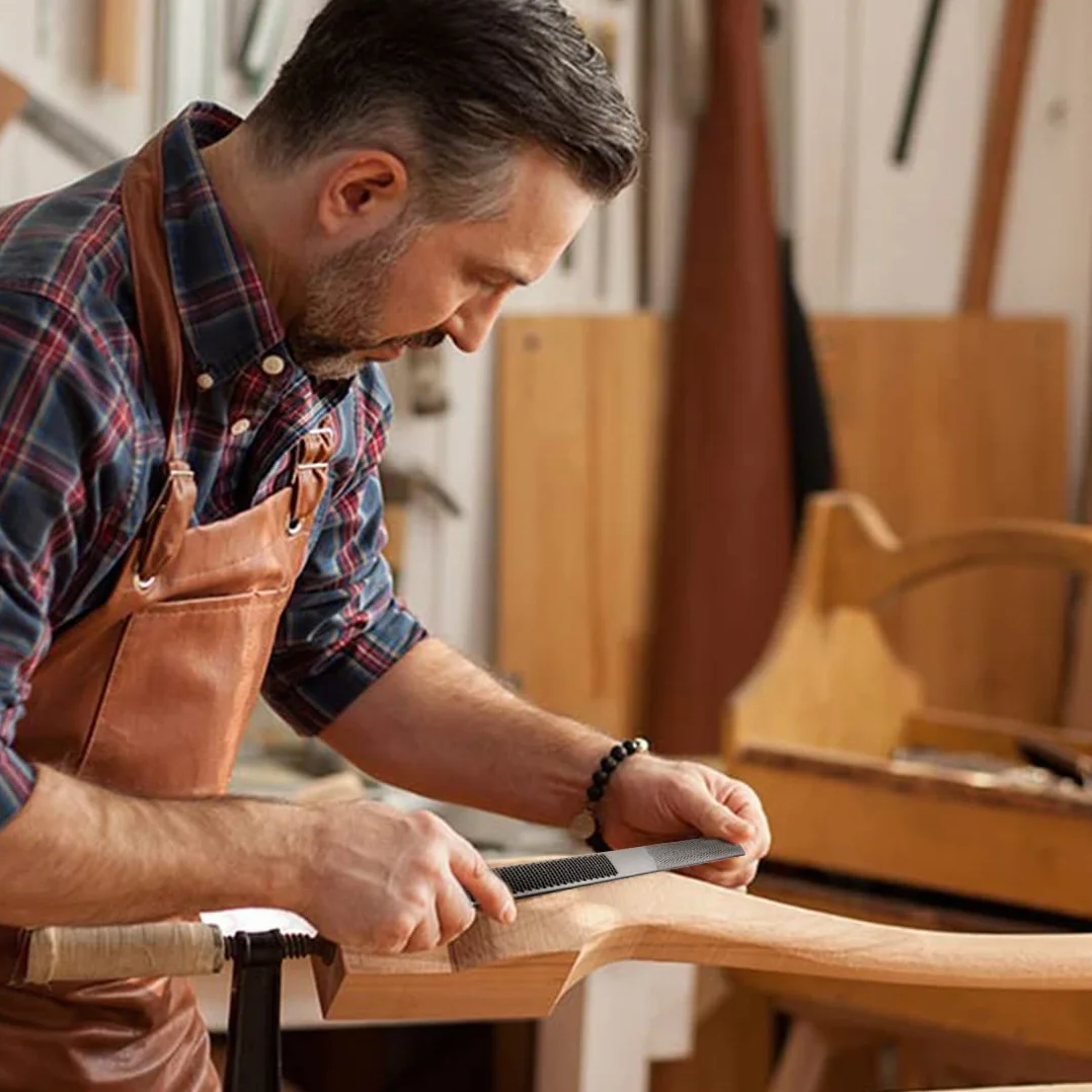 Raspa per Legno 4 in 1, Lima Acciaio 200mm. Superfici Piana/Mezza Tonda (Grossa/Fine). Senza Manico per Falegnameria, Liuteria e Riparazione Pianoforte. Attrezzo da Lavoro