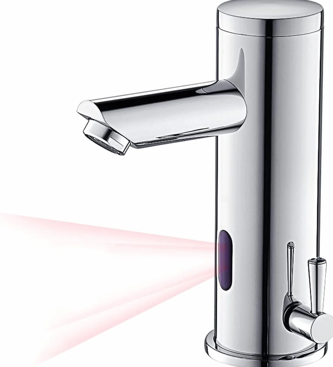 Auralum Rubinetto Con Sensore, Miscelatore Lavabo Bagno Con Regolazione a Caldo e Freddo, Fotocellula a Batteria, Infrarossi, Ottone, Finitura Cromata