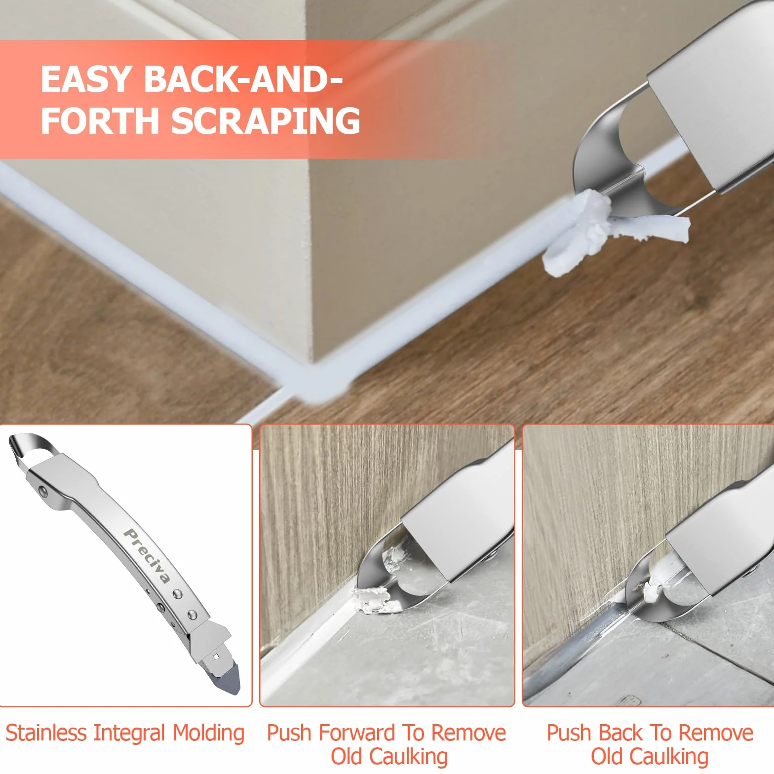 Preciva Silicone Kit di Utensili per Calafataggio 4 in 1 Scopino per Calafataggio in Acciaio Inox Scopino di Gomma di Rimozione Calafataggio Per Finestre Cucina Bagno