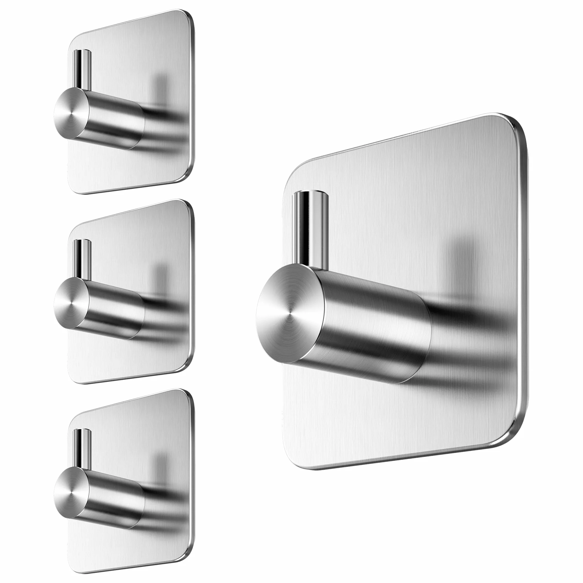 Menz Ganci Adesivi Bagno Set di 4 Acciaio Inox Impermeabili Argento