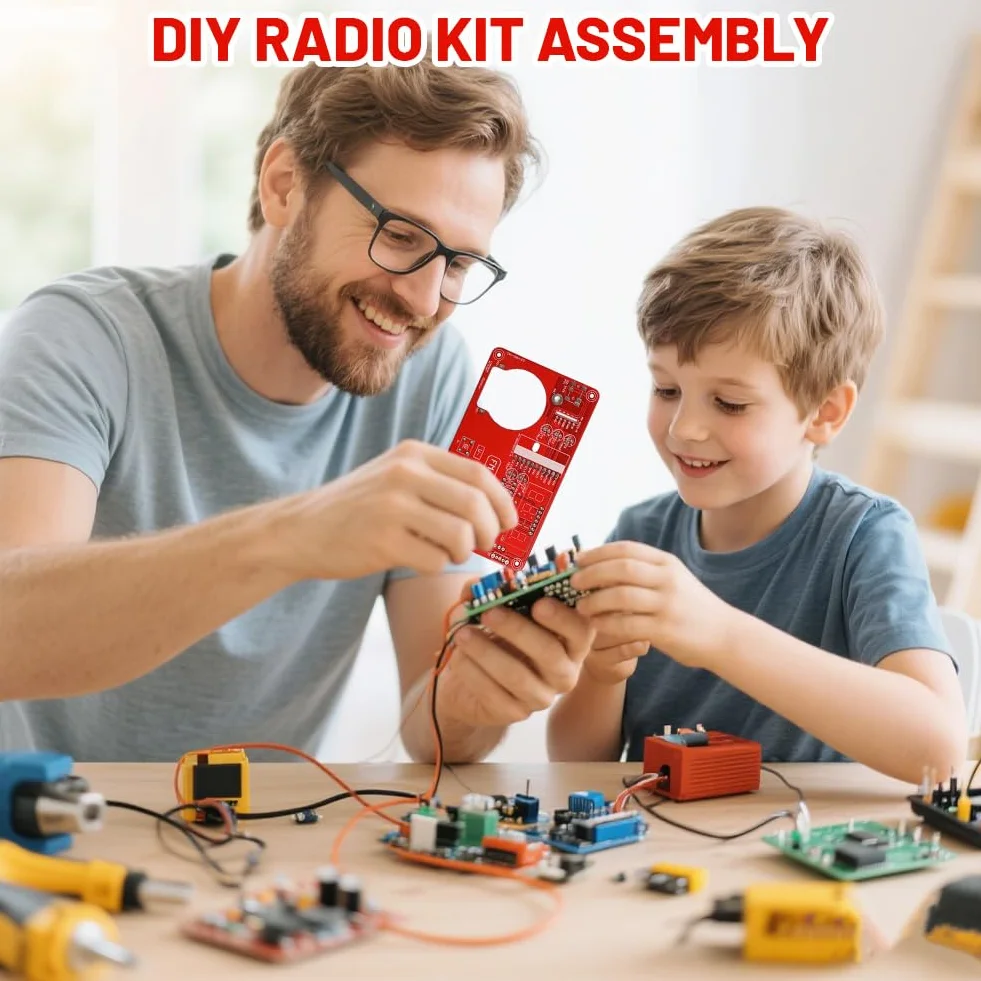 Kit per esercizi di saldatura elettronica con radio digitale e display, kit per elettronica fai da te con modulo di ricarica per principianti, studenti e formazione STEM, pratico set di apprendimento