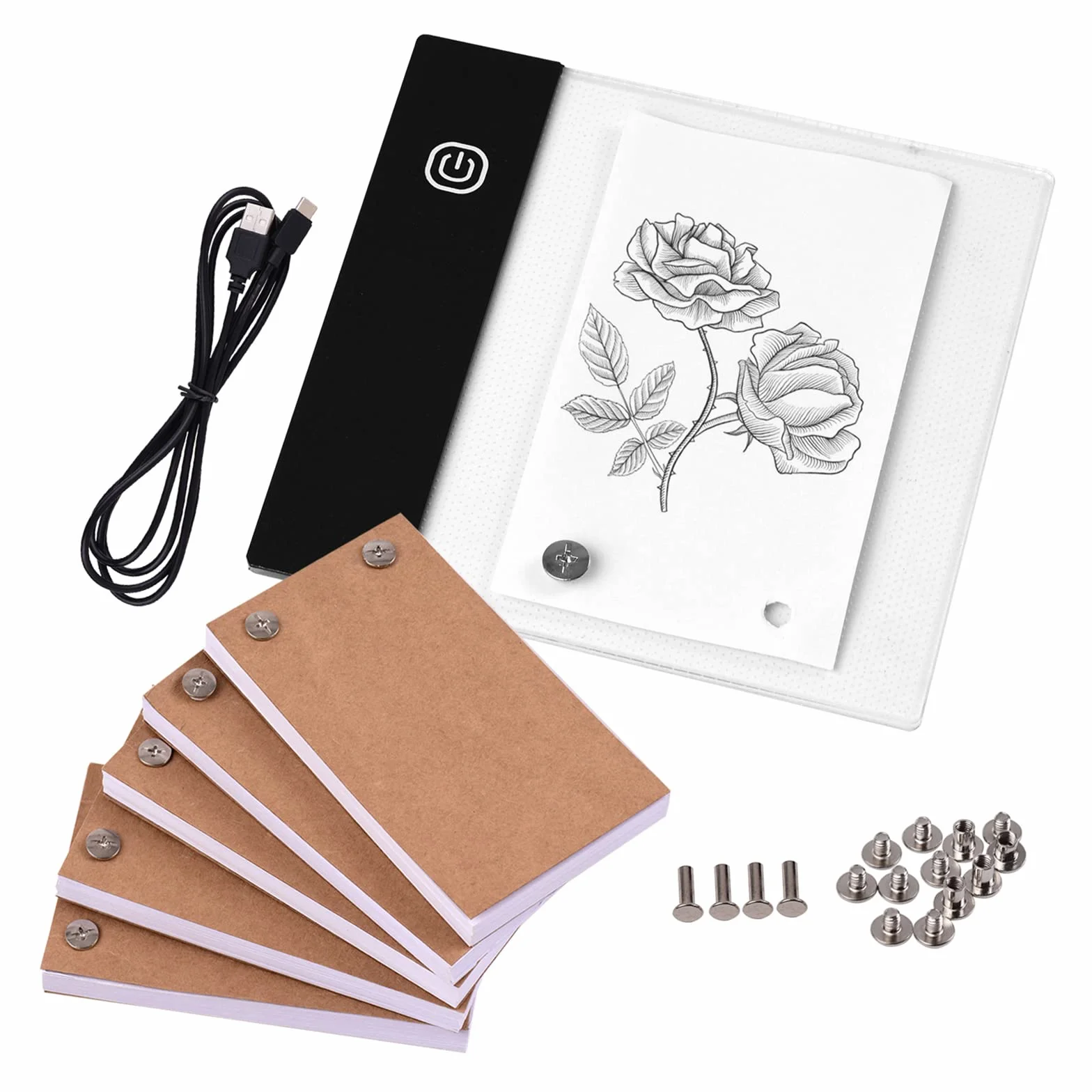 Irfora Kit libro pieghevole con Mini Pad Light Box LED Design Tablet con Foro 300 Fogli Flipbook Carta Viti di giunzione per Disegno Aniione Schizzo Creazione