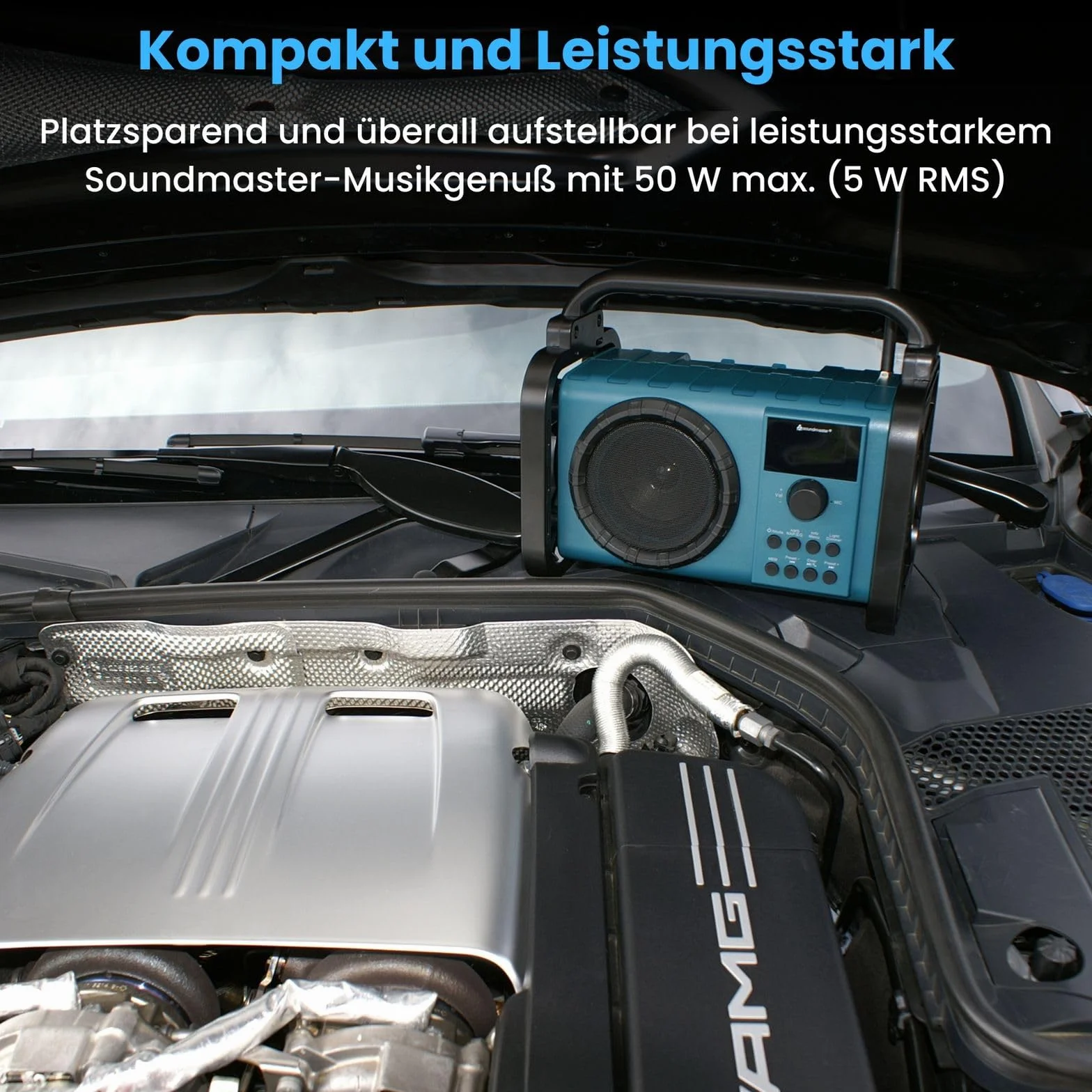 Soundmaster Radio DAB80SW da cantiere con DAB+ FM Bluetooth e batteria agli ioni di litio IP44, resistente alla polvere e agli spruzzi d'acqua, Nero