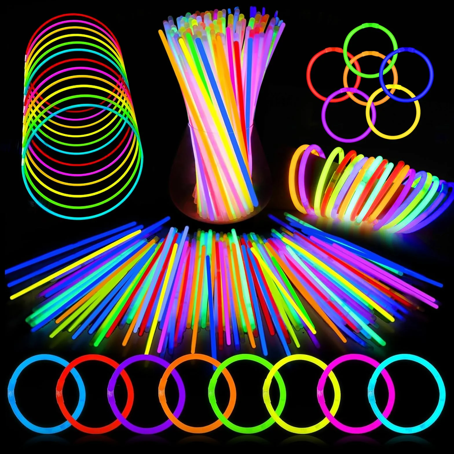 Bastoncini Luminosi Fluo 100 Pezzi - Braccialetti Fluorescenti con Connettori per Festa Compleanno Carnevale
