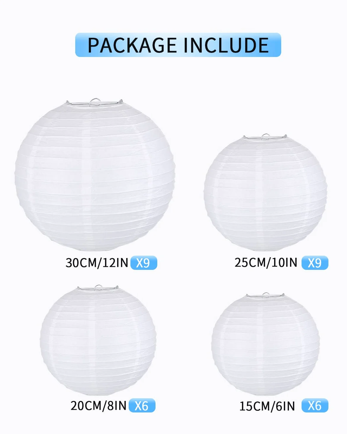 Lanterne Cinesi di Carta Rotonde da Appendere JOFLVA 30 Pezzi Diametro 15/20/25/30 cm per Decorazioni Feste Matrimoni