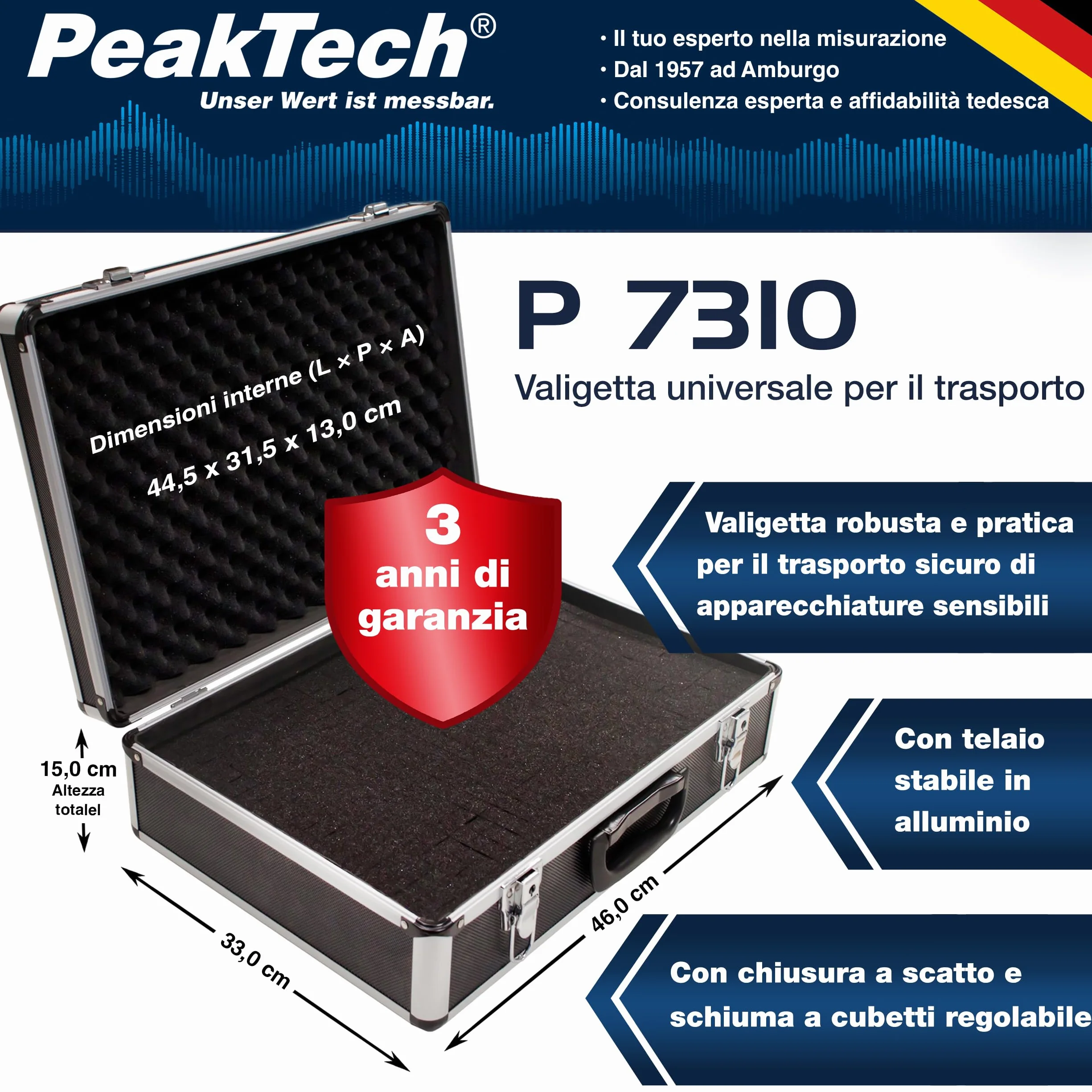PeakTech P 7310 valigetta universale XL 460 x 330 x 150 mm imbottitura schiuma