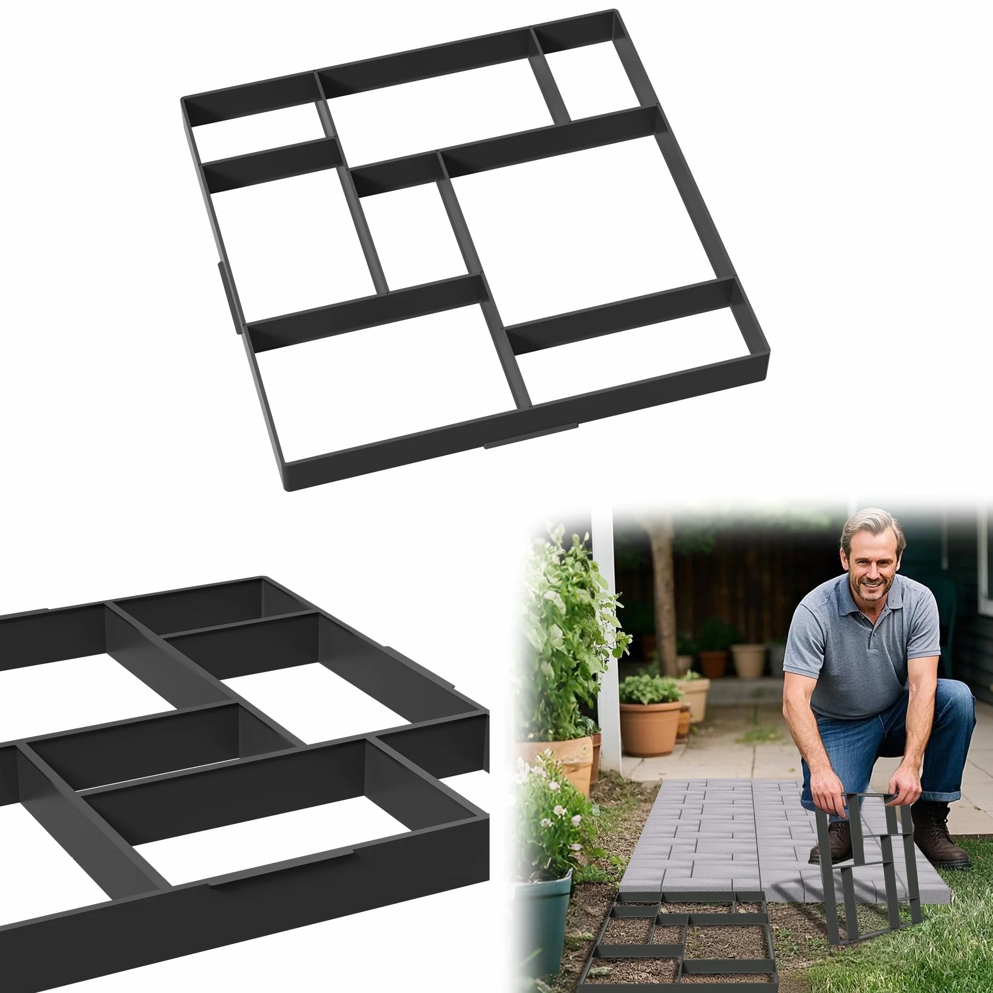 YRHome Stampo per cemento da giardino, in plastica, per pavimentazione, per pavimentazione, giardino, quadrato, modello 1 (8 camere), 1 pezzo