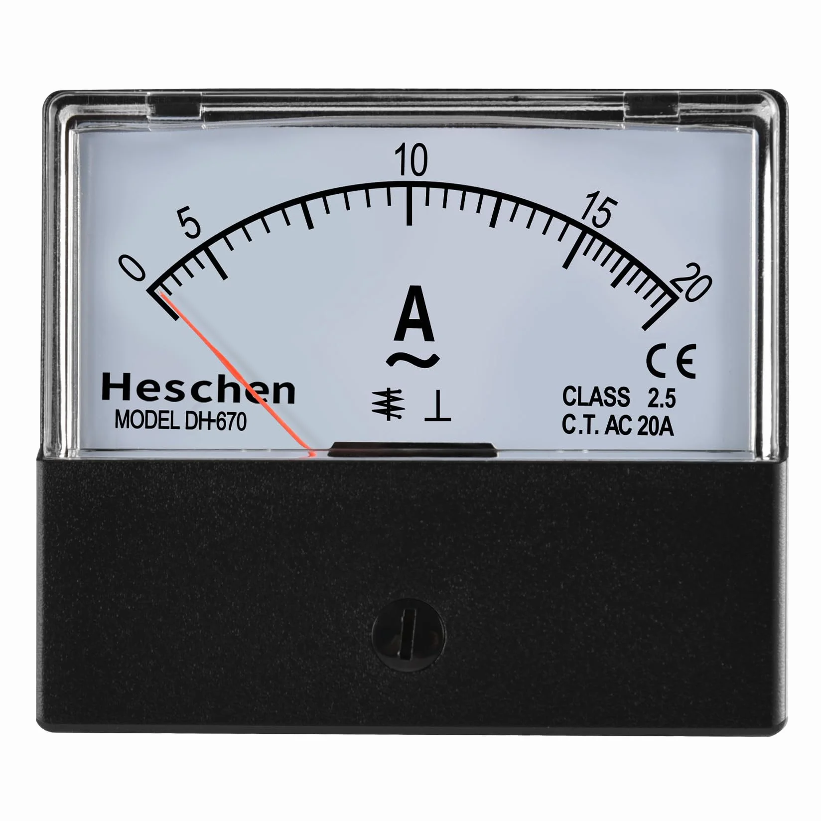 Heschen Tester amperometrico per misuratore di corrente montato su pannello rettangolare, DH-670, AC 0-20A, Classe 2.5, elencato CE