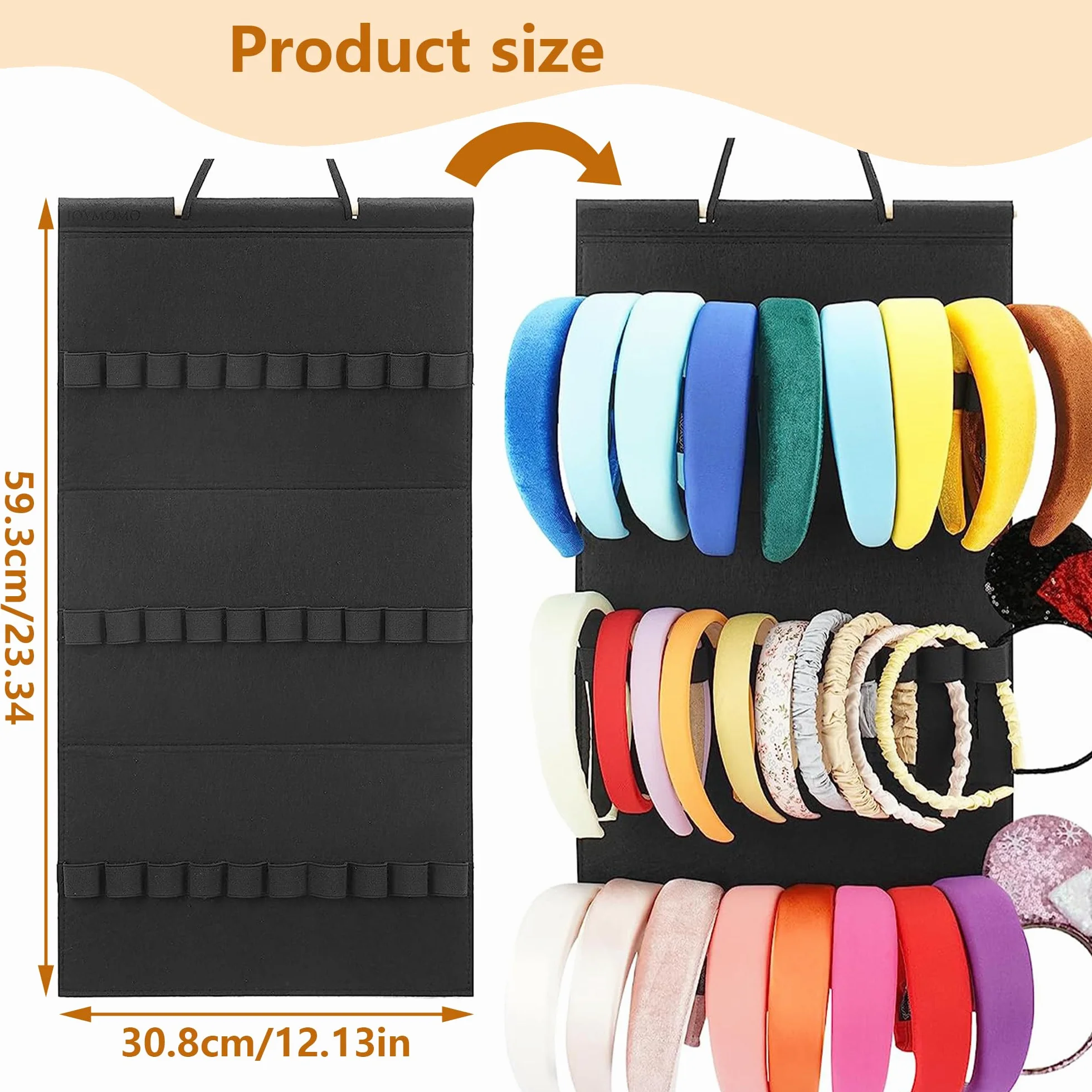 Organizzatore per fascia da appendere 30 ganci nero 59 x 30 cm