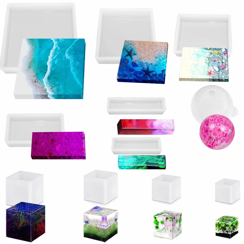 FineGood - 11 stampi in resina epossidica, in silicone, forma quadrata a sfera, per creare fiori, per conservare gioielli e sapone