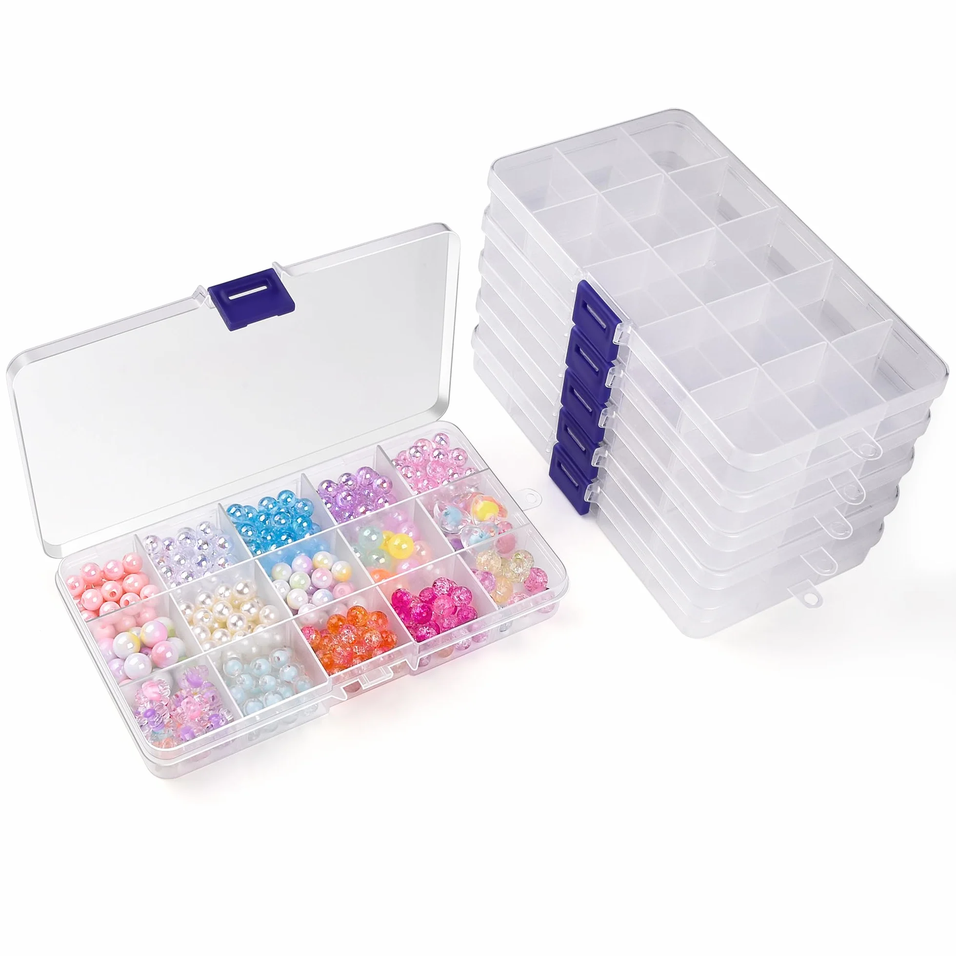 Scatole Portaoggetti 6 Pezzi 15 Scomparti Divisori Regolabili Mini Contenitori Plastica Conservazione