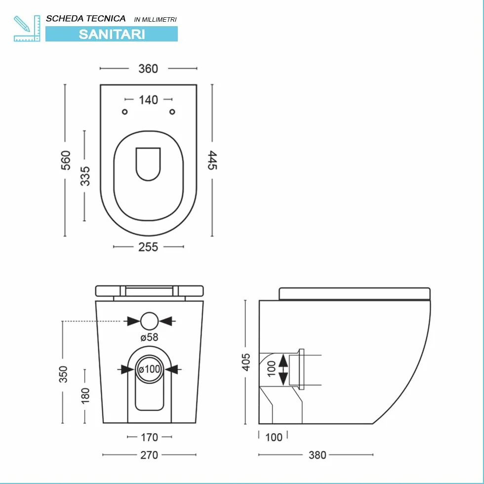 Set Sanitari Filomuro Rimless In Ceramica Con Effetto Marmorizzato Bianco Linea Tokyo, L 36 x P 56 x H 41 Cm, Completo Di Sedile Soft-Close