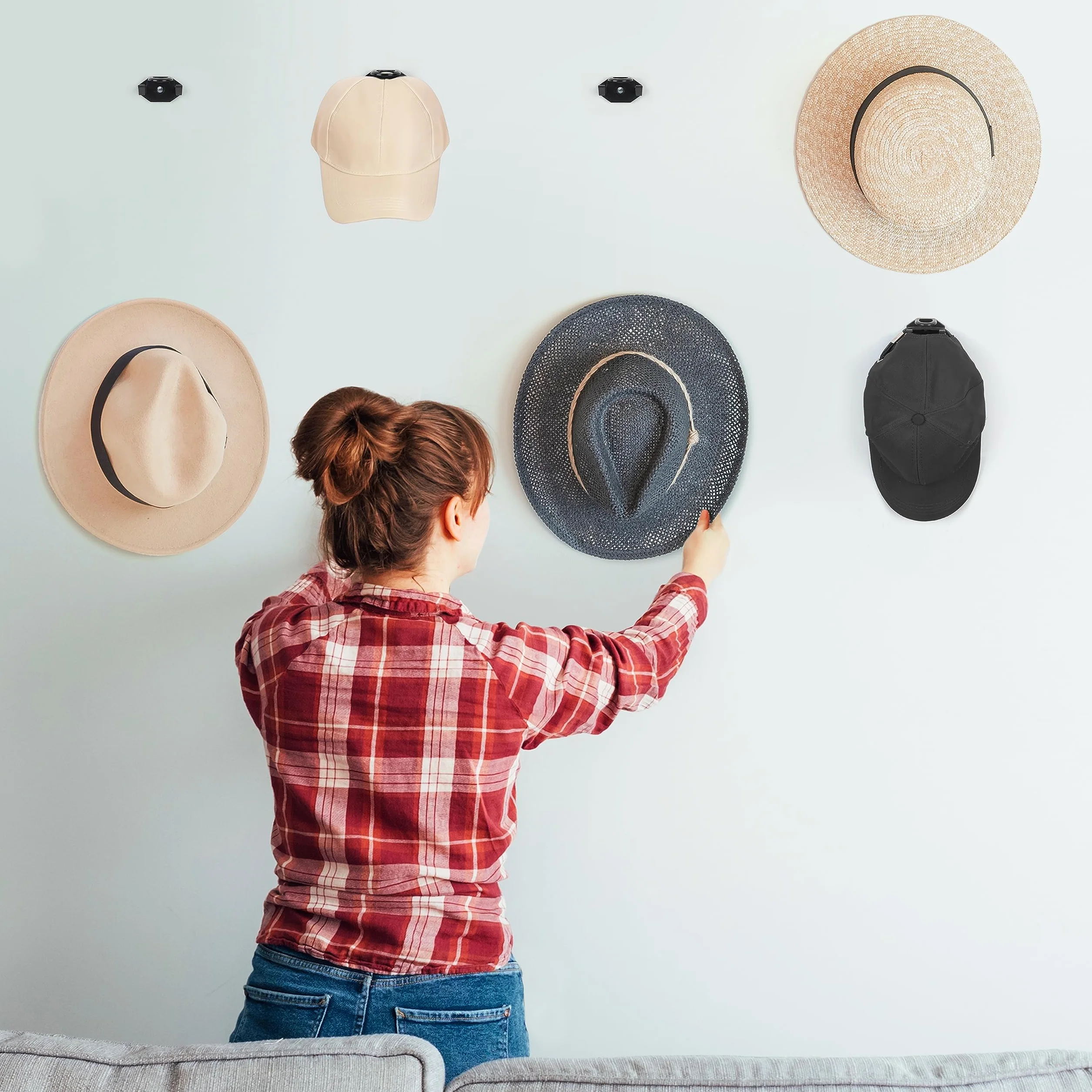BELLE VOUS Ganci Adesivi Neri per Cappelli - Confezione da 16 - Porta Cappelli Muro