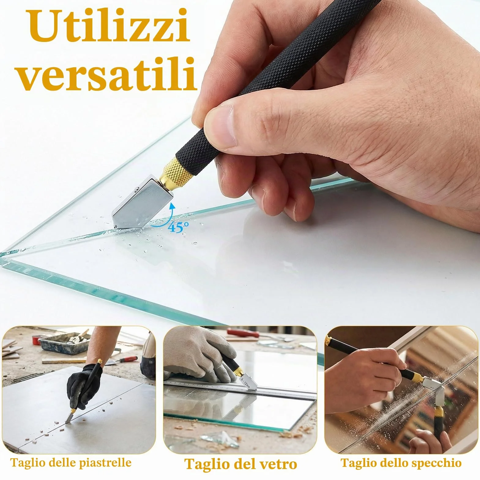 Taglierina in Vetro, Taglia Vetro Piastrelle, 5 Pezzi Strumento Tagliavetro, Testa da Taglio da 2 mm a 20 mm, Tagliavetro per Vetro, Glass Cutter per Vetro Piastrelle Specchio