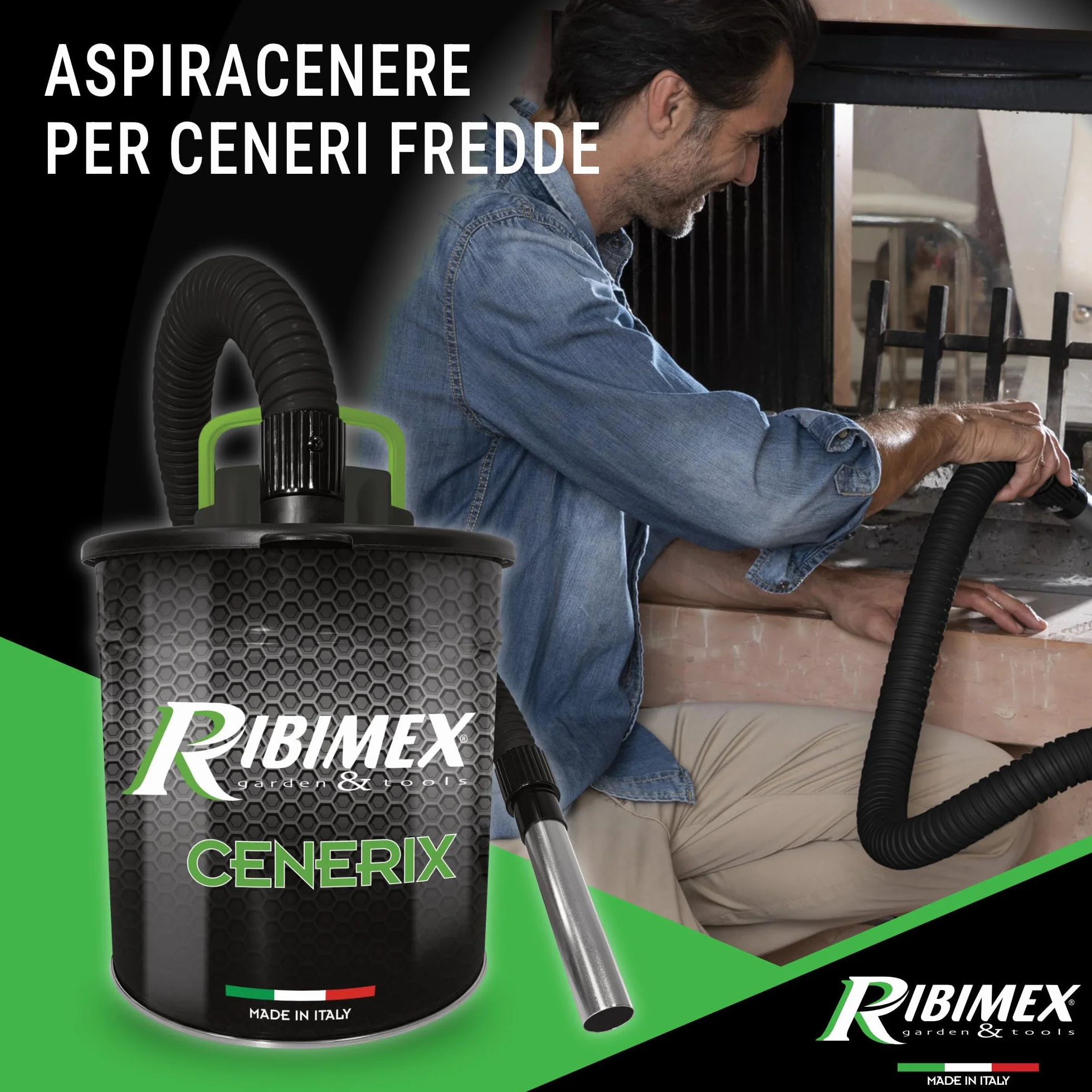 Ribimex Aspiracenere Elettrico Cenerix, con Funzione Soffiante e Filtro HEPA Lavabile, Bidone da 18 L, Potenza 1200 W, Ideale per Aspirare Ceneri Fredde da Stufe, Caminetti e Barbecue - PRCEN003/1200