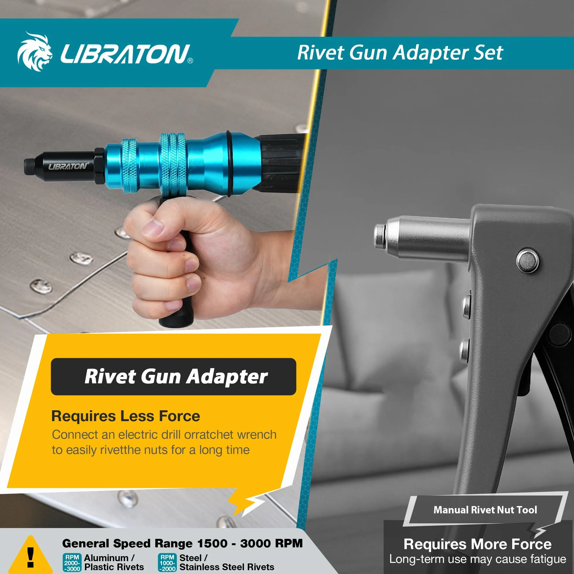 LIBRATON Adattatore per pistola a rivetti per trapano elettrico senza fili con manico