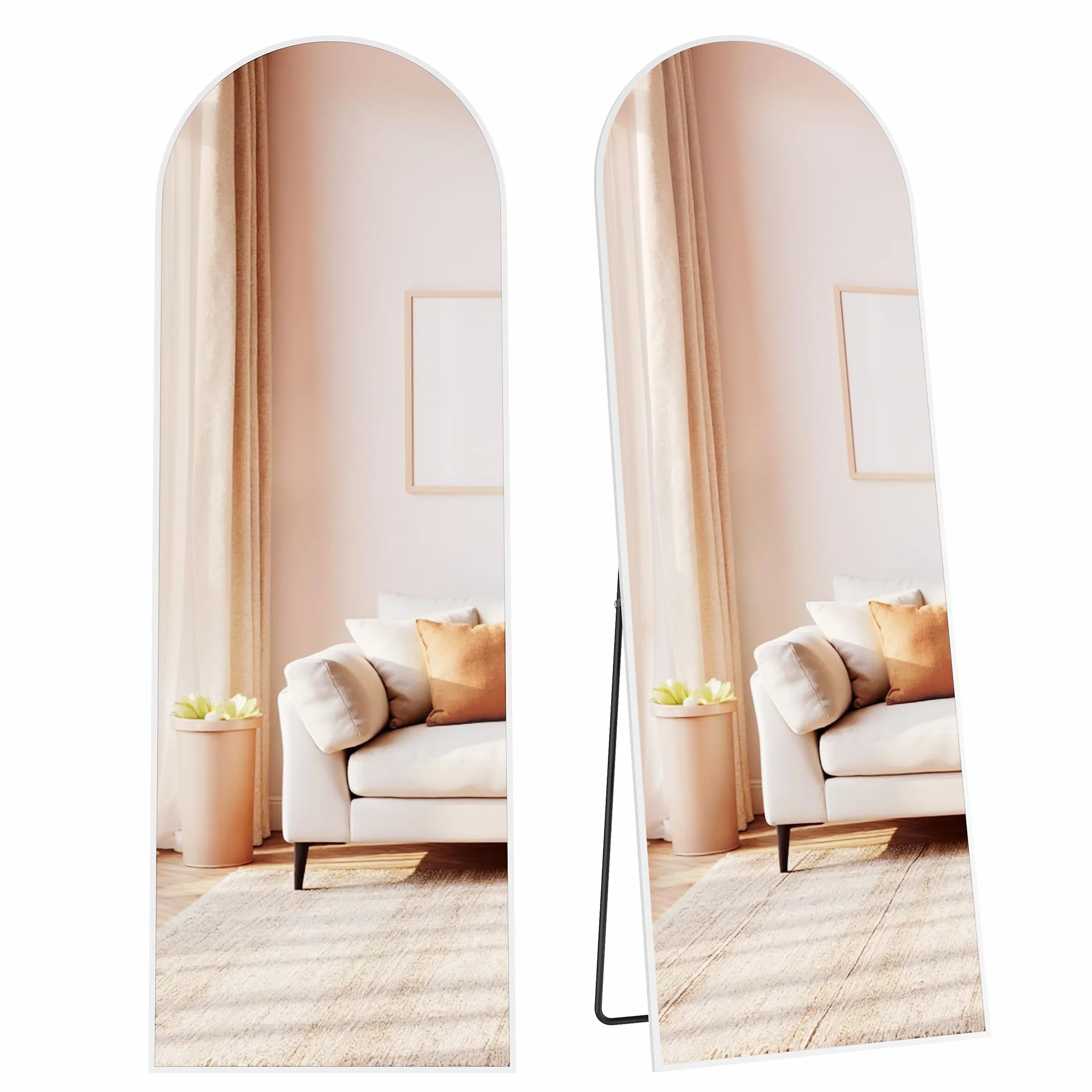 SONGMICS Specchio a Figura Intera 160x50 cm, Specchio da Terra ad Arco, Cornice in Alluminio, Vetro Temperato, Bianco Opaco LFM031WC01