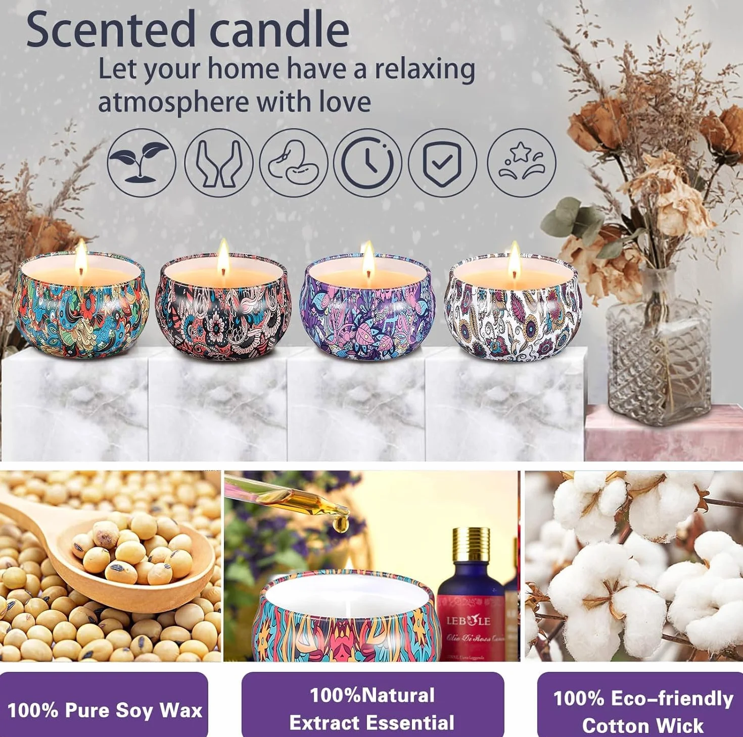 NCKIHRKK Kit per Fabbricazione Candele,Kit per Candele Fai da Te,Kit per Fusione Cera per Principianti DIY Set Regalo con Cera di Soia,8 Candele Barattoli,8 Coloranti,3 Stampo in Silicone,30 Stoppini