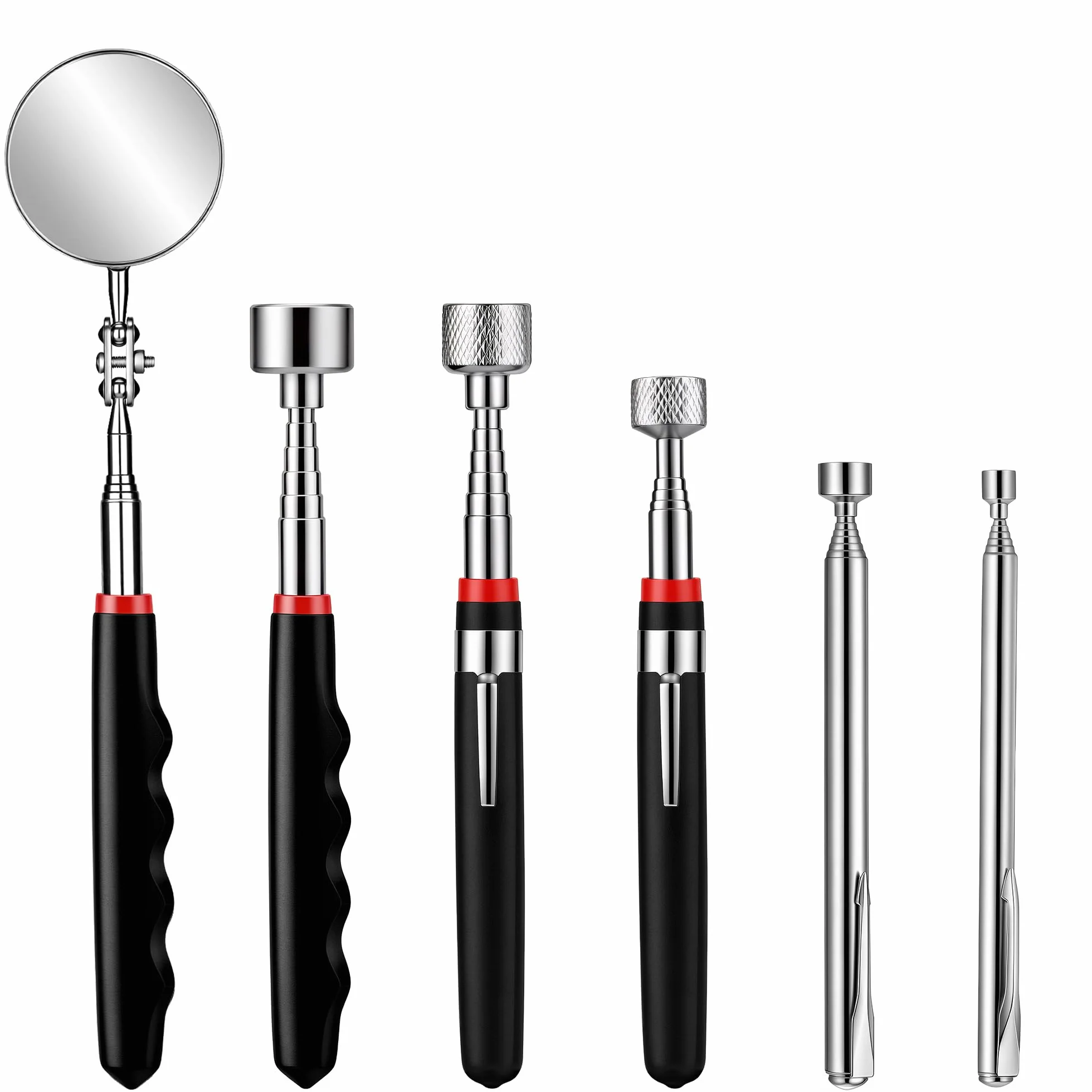 6 Pezzi Penne Calamita Telescopiche, 1,5/3,5/10/15/30lb Aste Telescopiche Magnetiche Flessibili con Specchio Rotondo, Set di Strumenti per Raccolta Magnetica, Magneti Extra Potenti, Utensili Auto