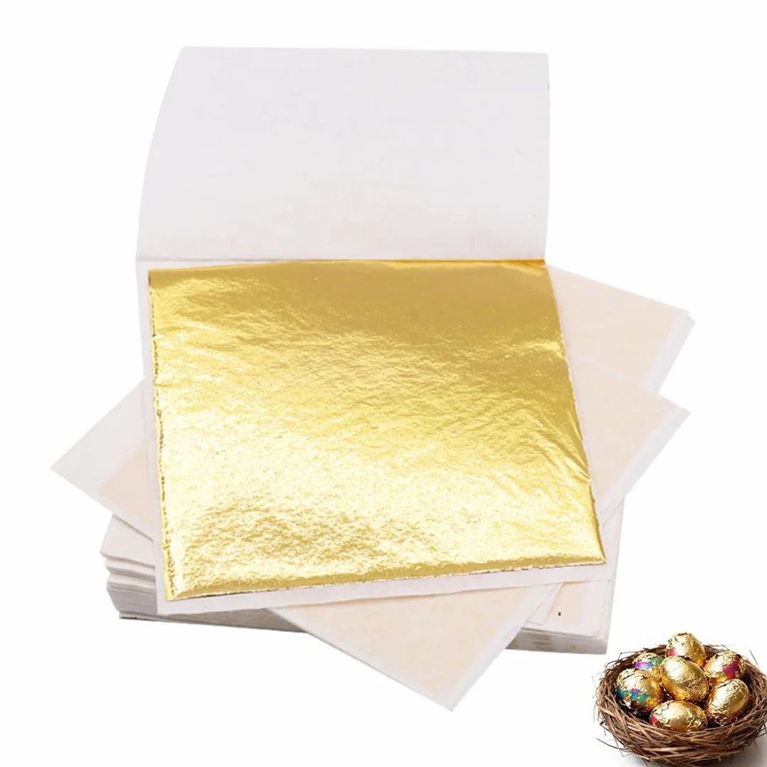 100 Fogli di Foglia Oro Imitazione, Foglia Metallica Oro, Ideale per Pittura Acrilica, Lavori Creativi e Progetti Fai-da-Te (8 x 8 cm) (Oro)