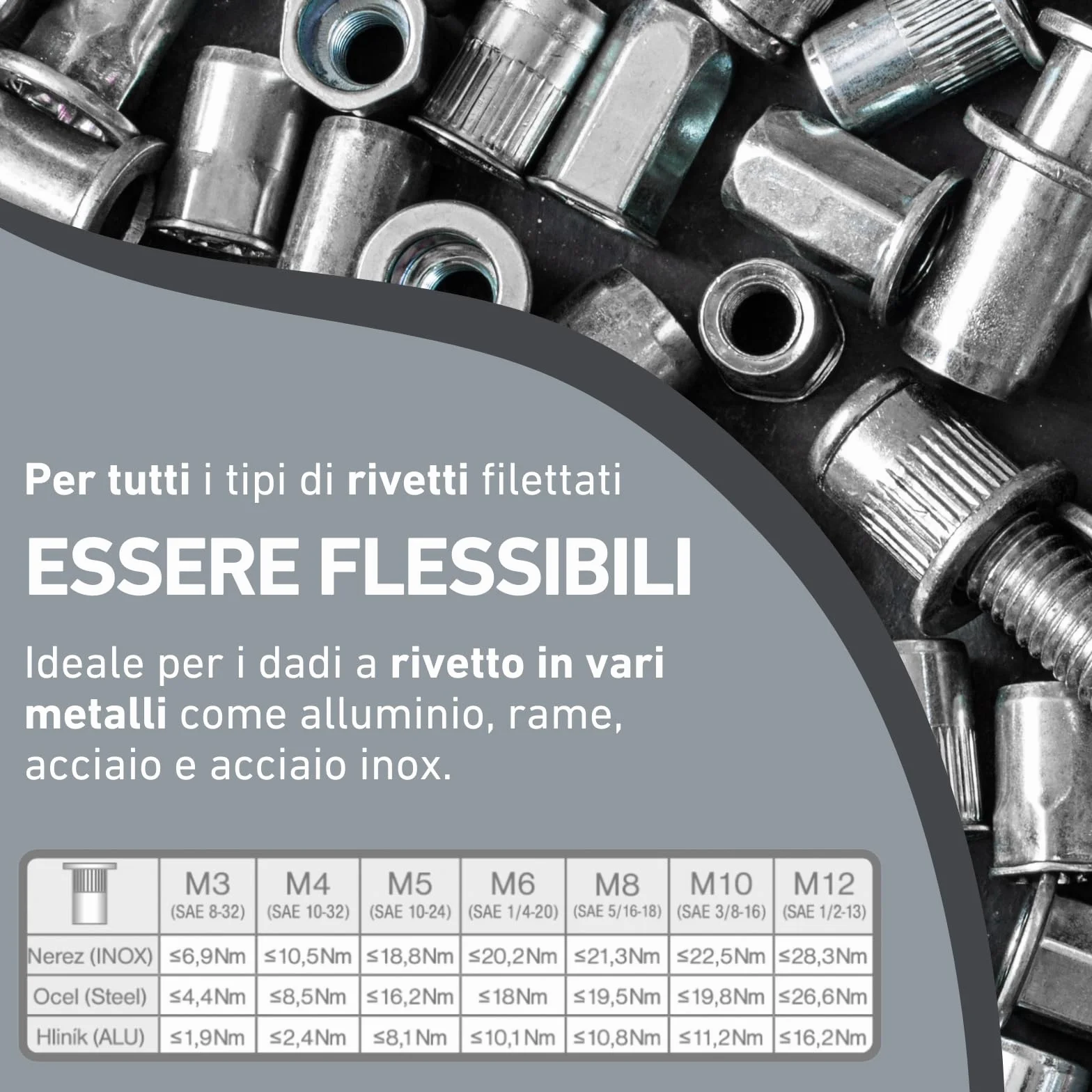 Adattatore per rivettatrice dadi M3-M12 alluminio acciaio inox per avvitatrice a batteria