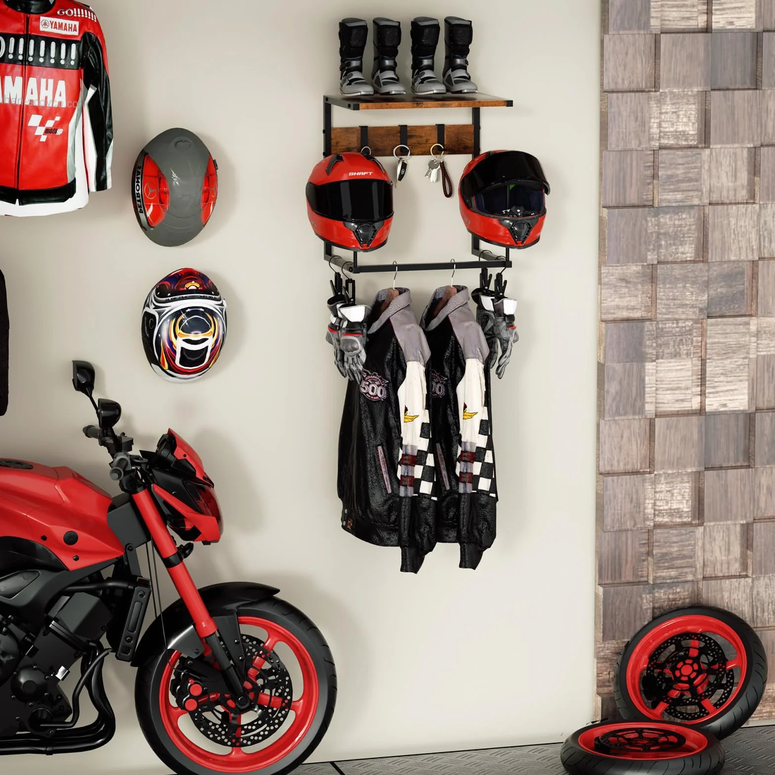 Urban Deco porta casco moto da parete con 2 appendi cappelli