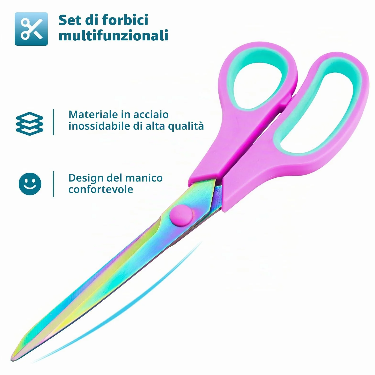 CCR Set di 5 forbici multiuso – Lame in titanio di qualità superiore, manici confortevoli, forbici per tessuti versatili, per ufficio, cucito, scuola e casa (viola)