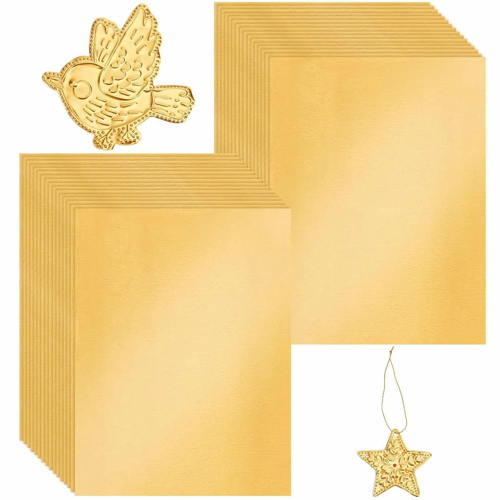 OLYCRAFT 25 Fogli Alluminio per Artigianato in Metallo 30x40cm Fogli di Lamina in Metallo Dorata 0.7mm Spessore Foglio di Stagno per Artigianato Pittura Artistica Incisione e Goffratura