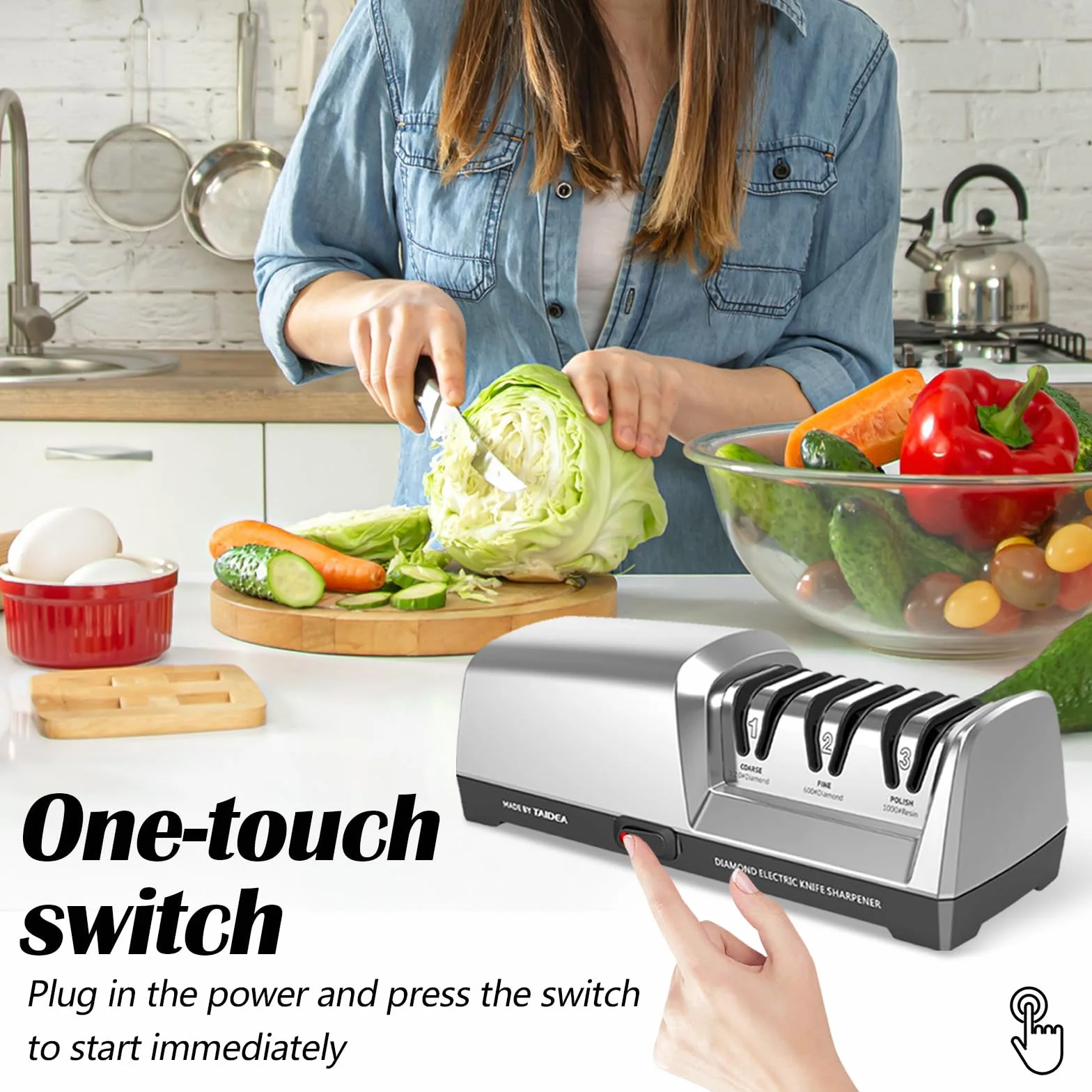 Affilacoltelli Elettrico, Affilacoltelli da Cucina A 3 Livelli Affilacoltelli Diamantato Professionale Per Molatura Grossolana Riparazione E Affilatura Coltelli