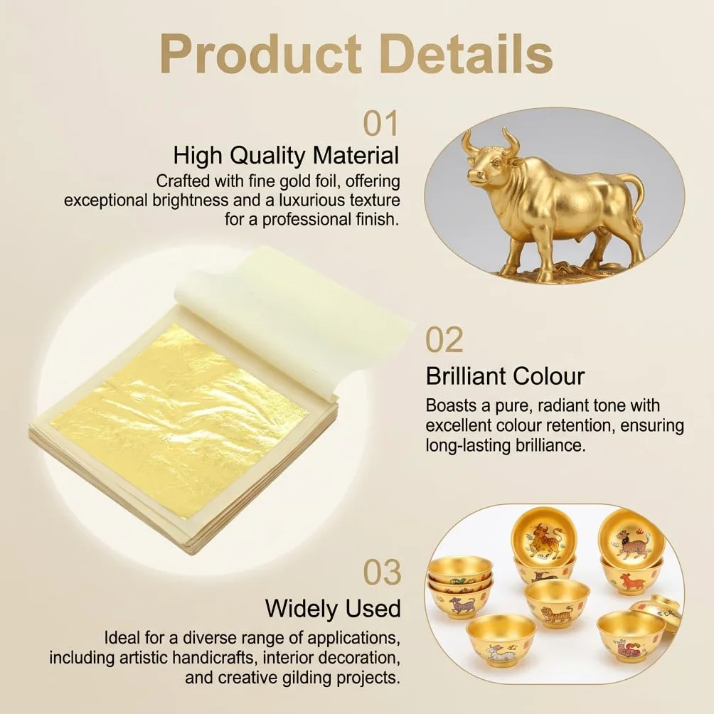 Foglia d'oro commestibile 24 carati, decorazione per torte, foglie d'oro commestibili, per fai da te, cioccolato, maschere facciali, nail art, torte, finte carta d'oro, set da 30 fogli