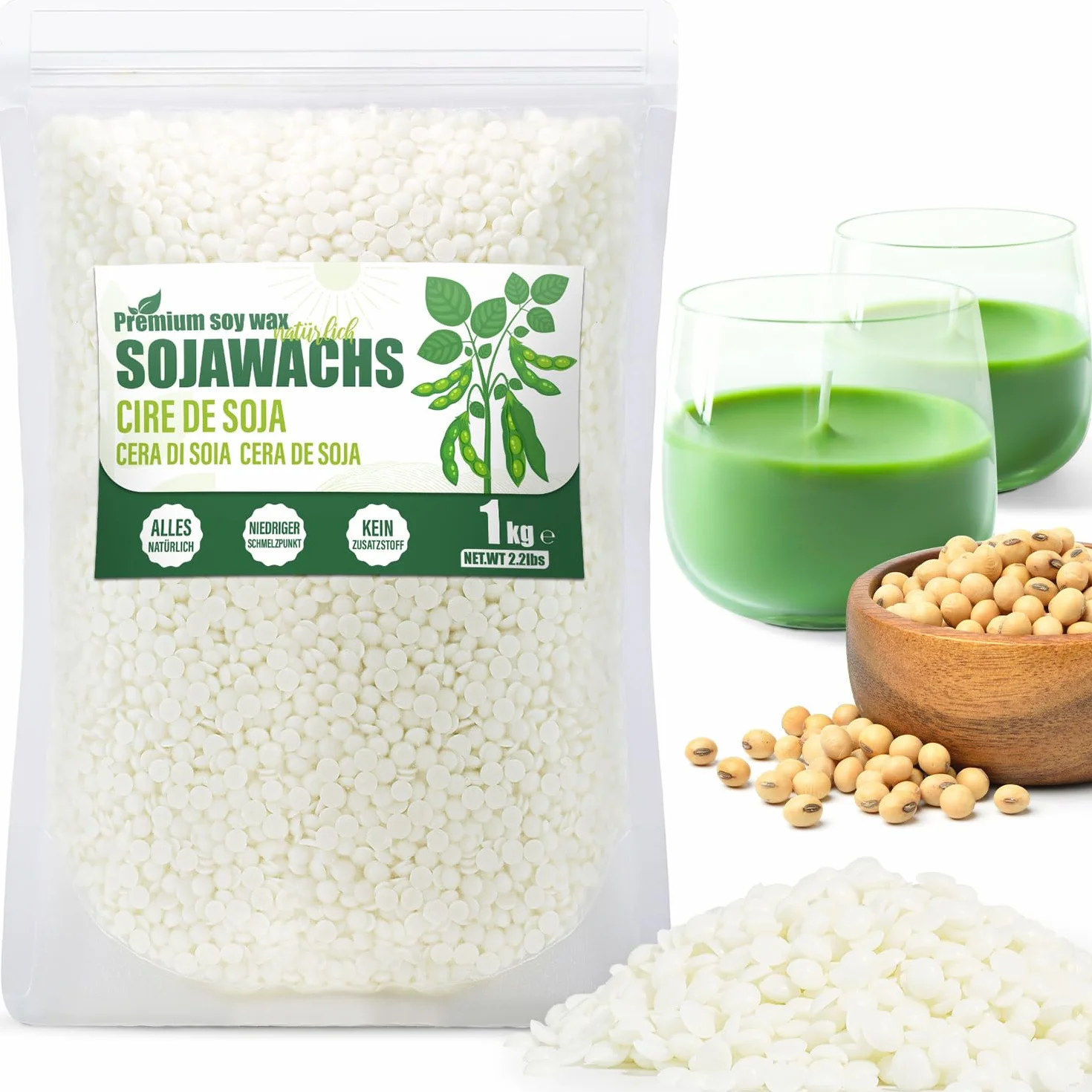VEGISHINE Cera di Soia per Candele, Naturale Cera di Soia per Candele 1kg, Cera per Candele fai da te, Prima Qualità Cera di Soia per Candele 1kg 2kg 5kg 10kg