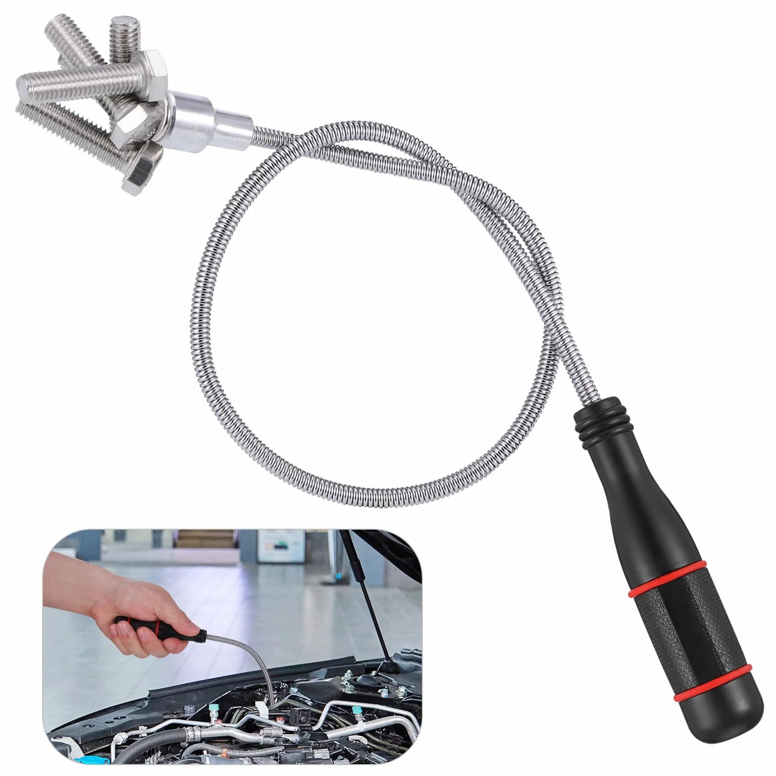 Rinforzati 60CM Calamita Telescopica Sollevatore, Calamita Flessibile con Maniglia Antiscivolo, Pinza Telescopica, Strumento Magnetico Portatile Pick Up, Forte Magnetico, Utensili Meccanici per Uomini