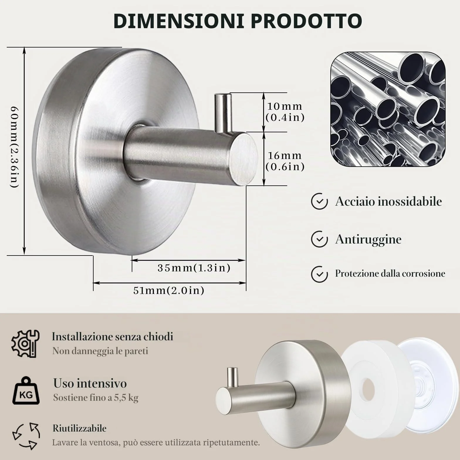 Gancio Ventosa Per Doccia 7 Kg 2 Pezzi Porta Asciugamani Bagno
