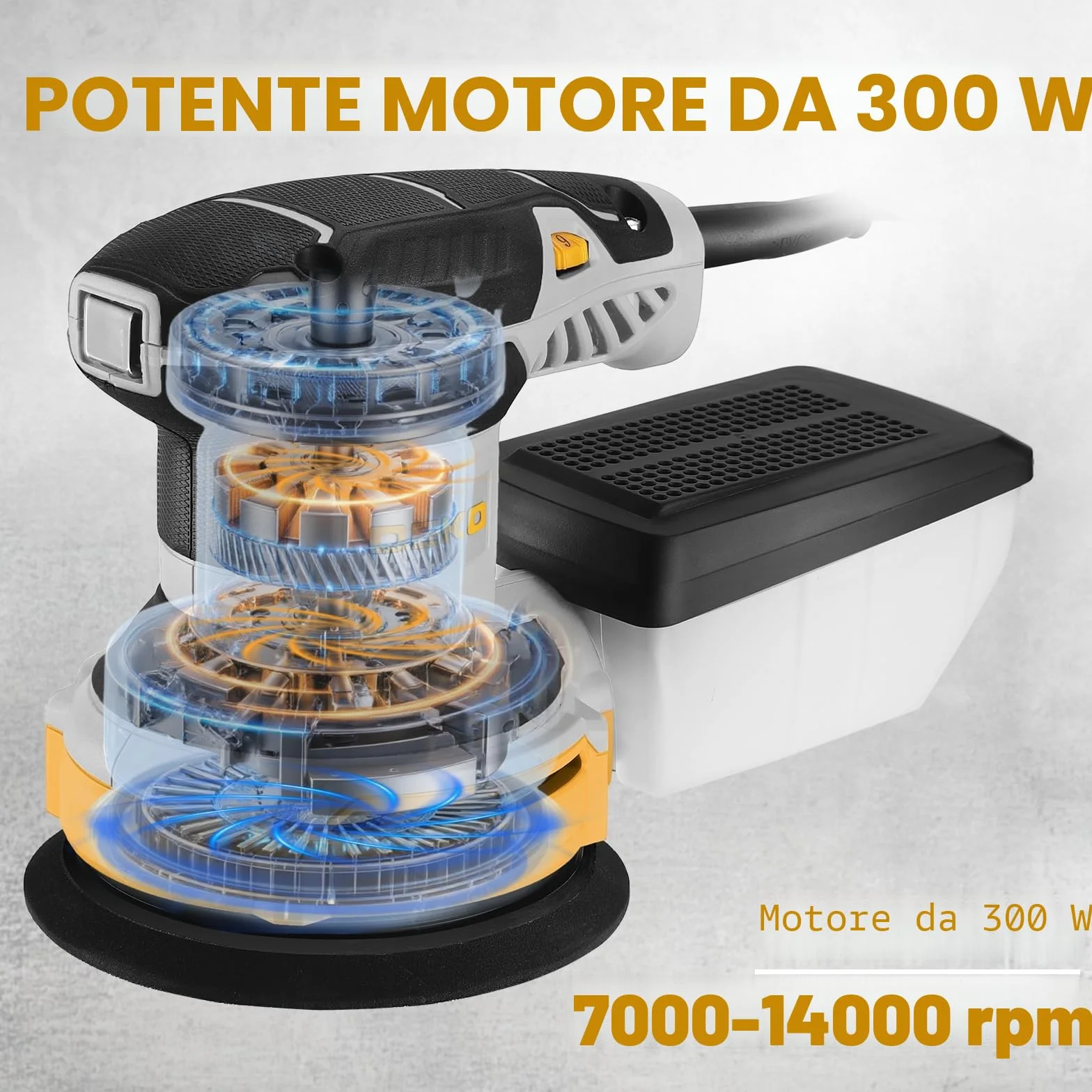 DEKOPRO Levigatrice Orbitale 300W 6 Velocità 14000RPM 125mm