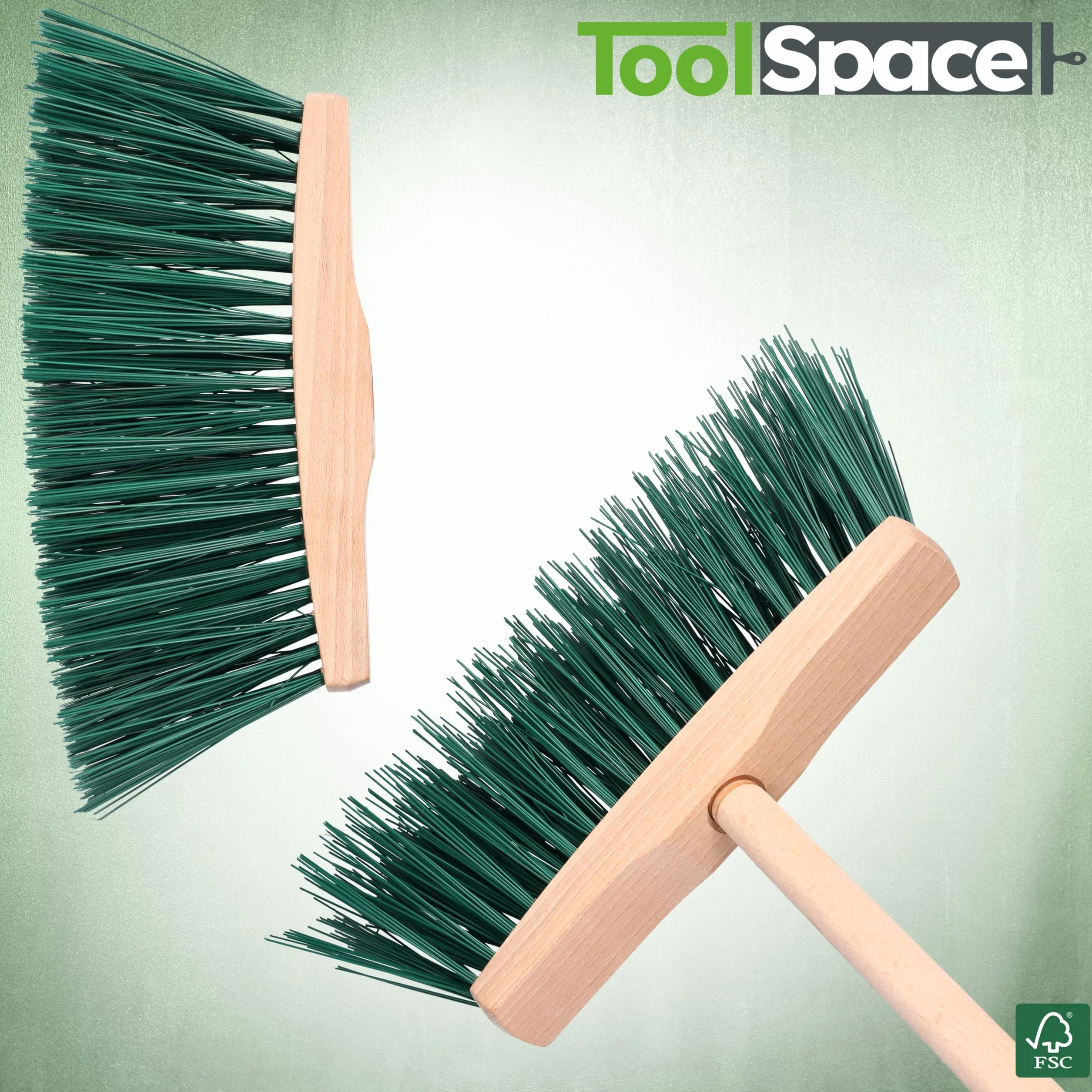ToolSpace Scopa per Esterni e Interni 24 cm per Lavori Pesanti Spazzolone da Giardino Strada con Setole Dure e Lunghe in Plastica Senza Manico Supporto Legno per Cortile Garage Terrazzo