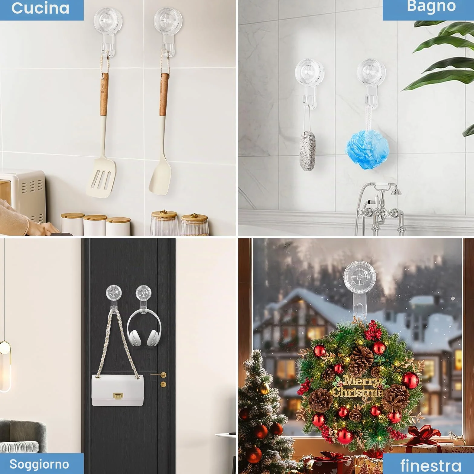 Luxear Ganci Ventosa Senza Foratura 2 Pezzi Appendi Accappatoio Resistenti | Gancio Ventosa Bagno per Asciugamani, Ganci Appendini Rotante per Cucina Bagno Parete Doccia Vetro Piastrelle, Trasparenti