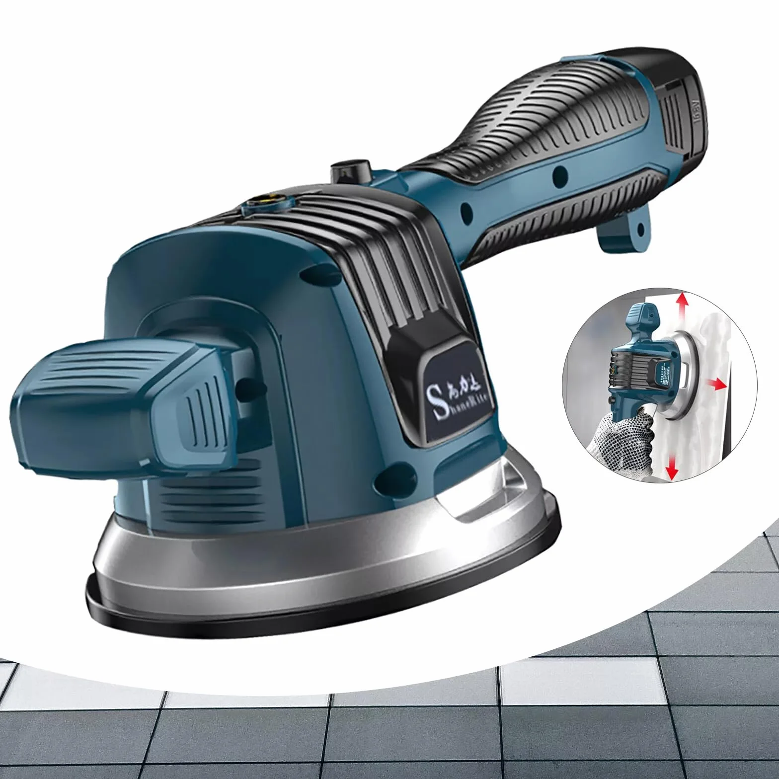 Vibratore per piastrelle, 25 V, batteria senza fili, vibratore per piastrelle, potente vibratore per piastrelle per la posa precisa di pareti e pavimenti
