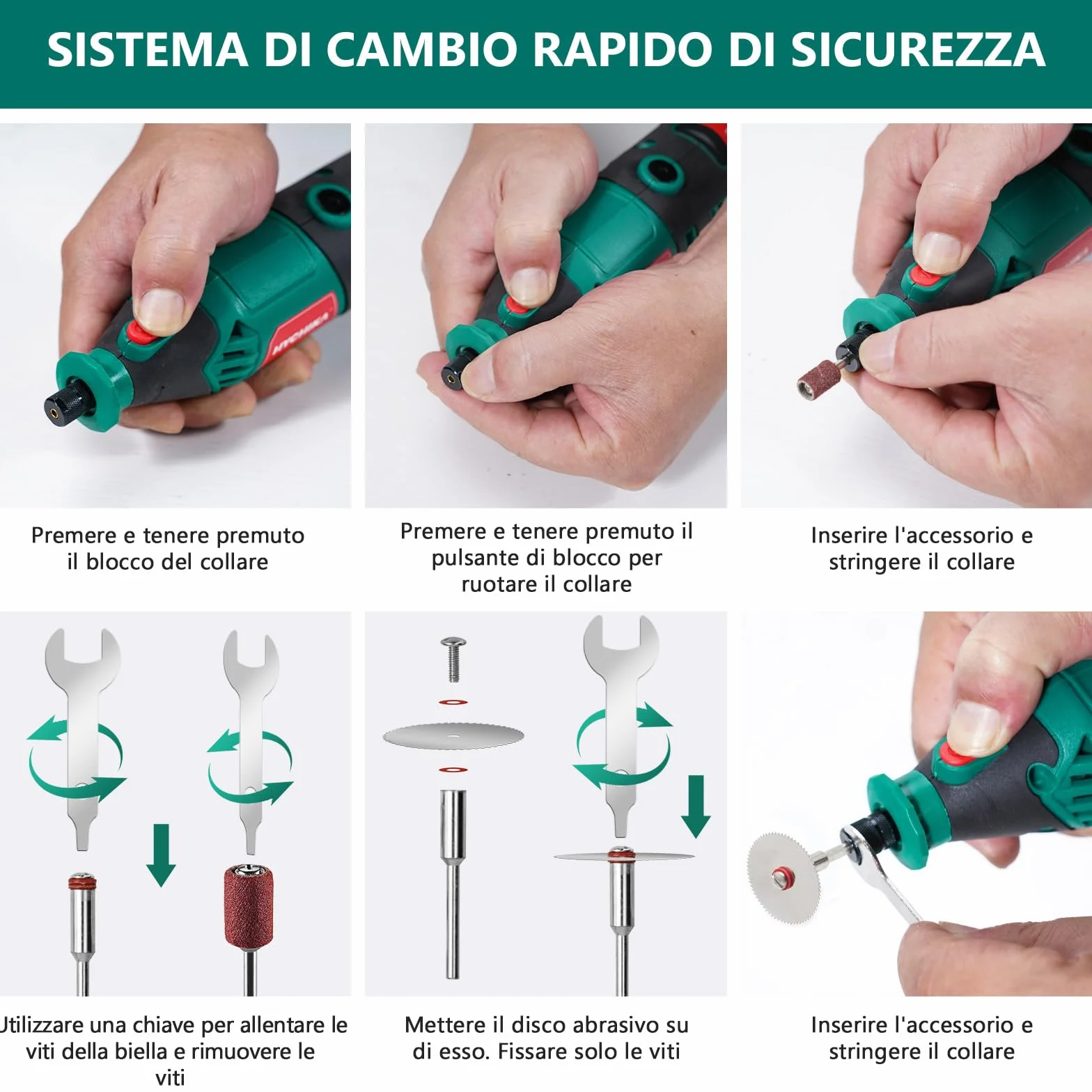 HYCHIKA utensile rotante 170W, kit multiutensile velocità variabile 8000-35000 RPM, 173 pezzi con albero flessibile