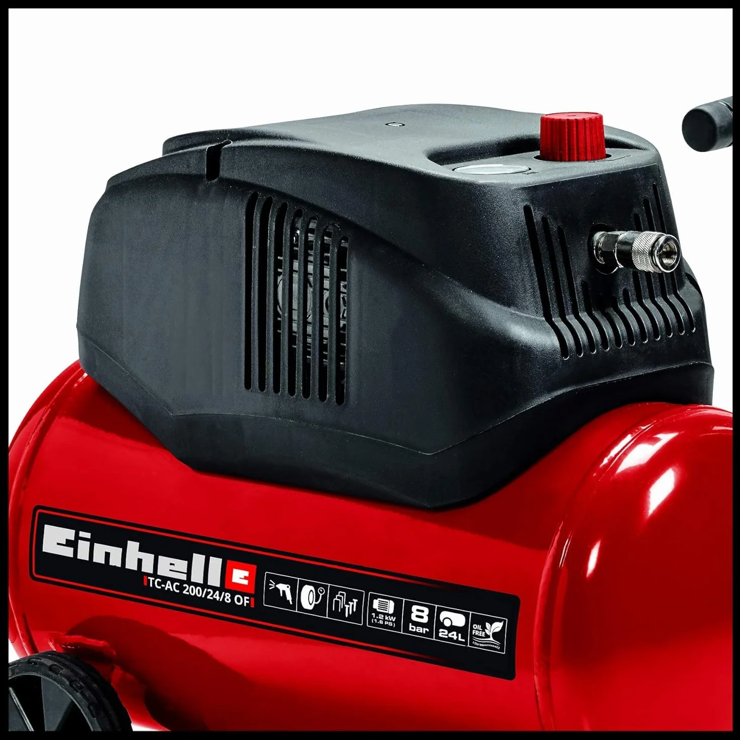 Einhell TC-AC 200/24/8 OF Compressore (220-240 V, 50 Hz, 1200 W (220-240 V, 1200 W, serbatoio aria 24l, max 8 bar, aria max 110 l/min., cilindri 1,autolubrificato -no olio,carrelato, inc. 1 manometro)