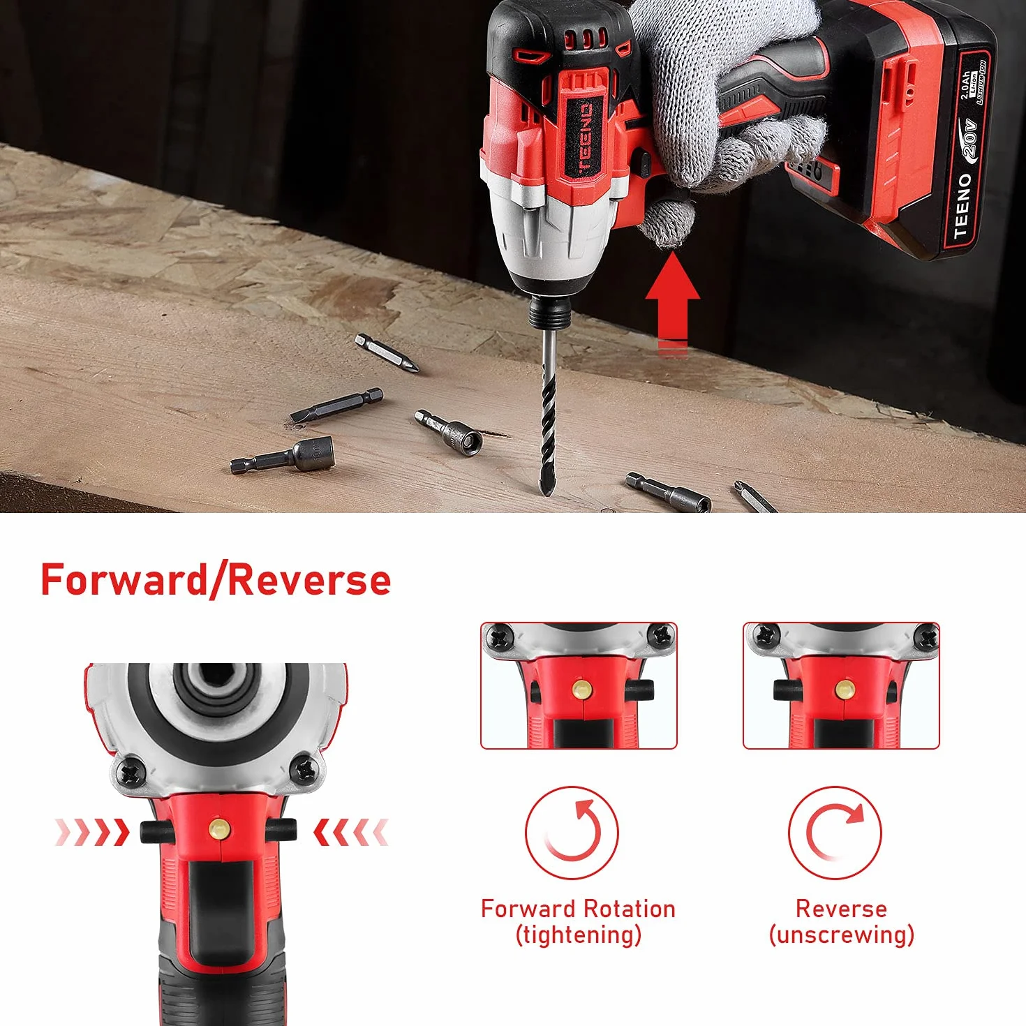 TEENO Kit 2-in-1 Trapano Percussore 45Nm Avvitatore a Impulsi 20V con Cassetta, 2 Batterie 2.0Ah, Caricabatterie Rapido, 25 Accessori