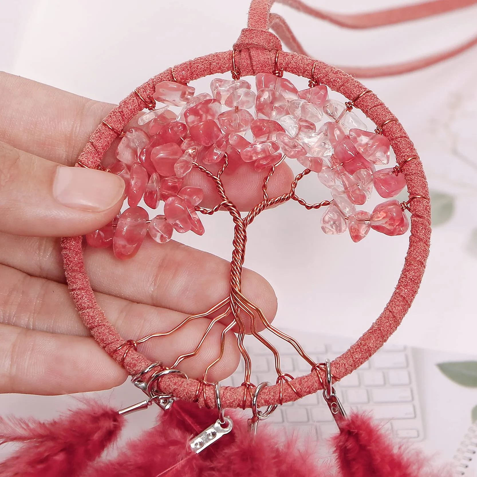 Weldomcor Acchiappasogni Fatto a Mano Dreamcatcher Bohemien Piuma Indiano per Ragazze Kids Bedroom Wall Hanging Decorazione Regalo Rosso