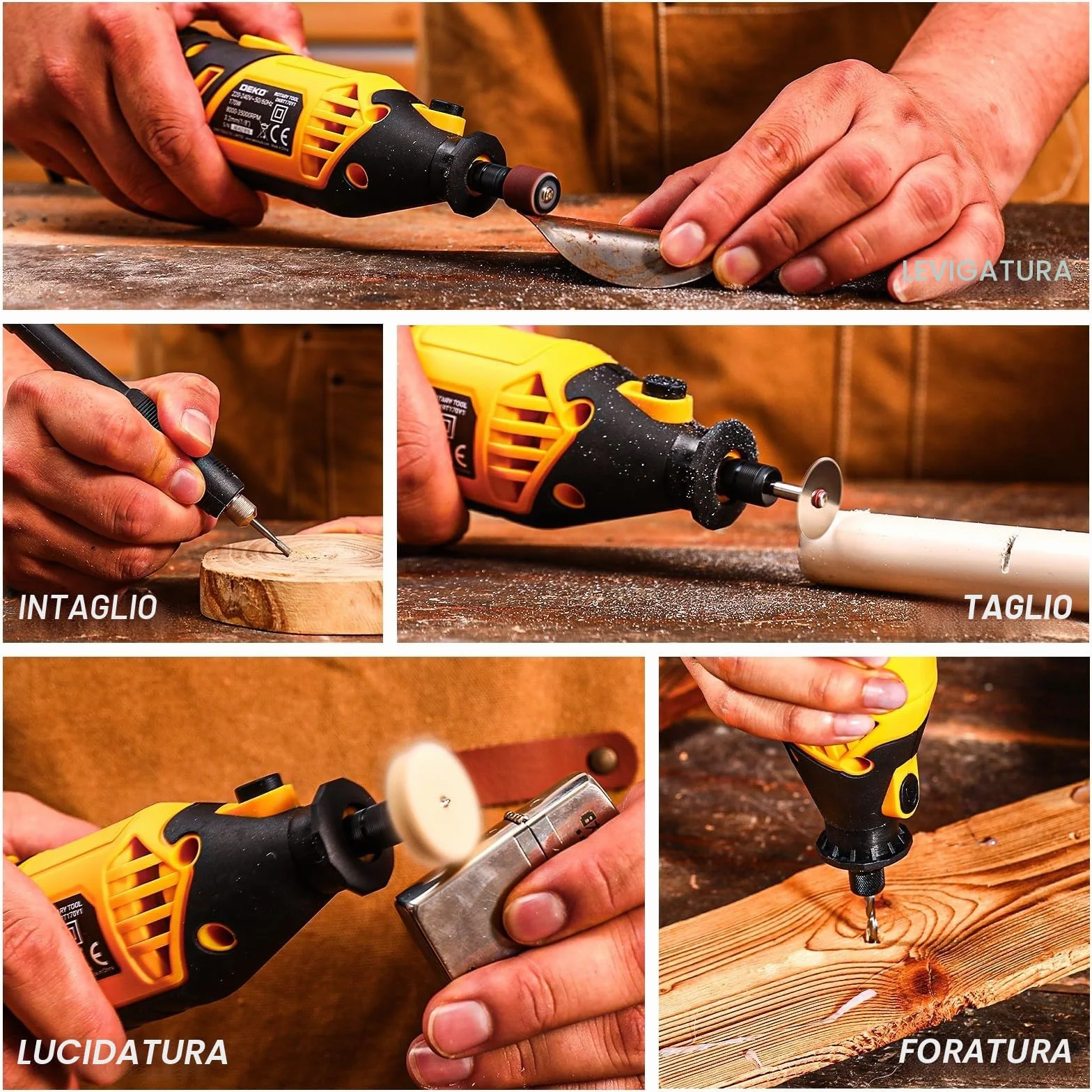 DEKOPRO Multiutensile Rotativo 170W 126 pezzi 35000 PRM Mini Trapano Elettrico 220V per Legno Metallo