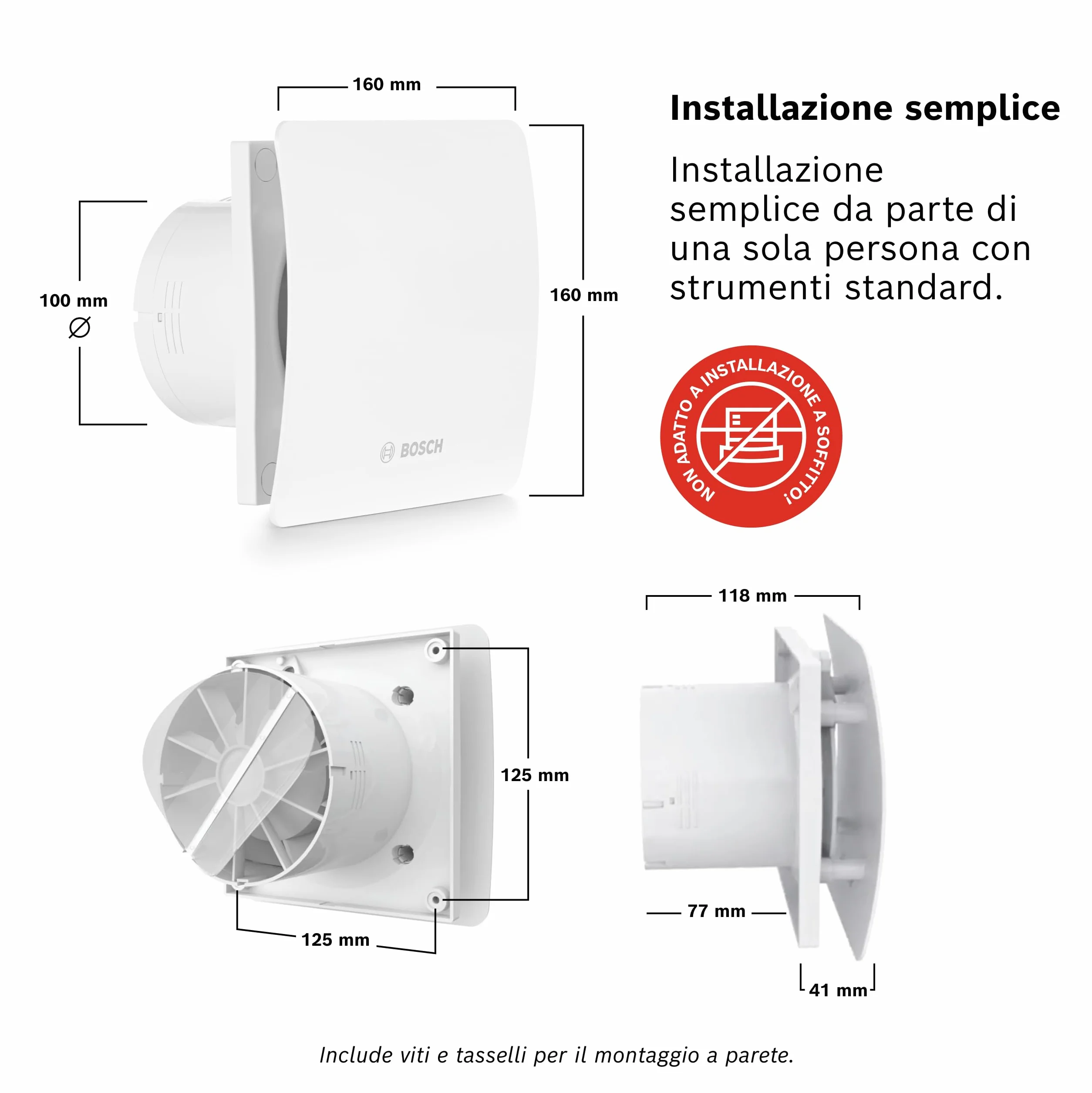 Bosch Ventilatore da Bagno 1500 W 100mm Aspiratore per Toilette Antimuffa Umidità