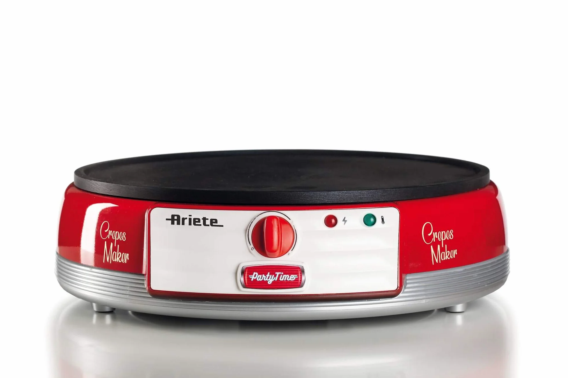 Ariete Crepes Maker Party Time 202, Crepiera Elettrica con Piastra Antiaderente, Piastra Elettrica per Crepes con Spatole e Stendi Impasto Incluse, 1000W, Rosso