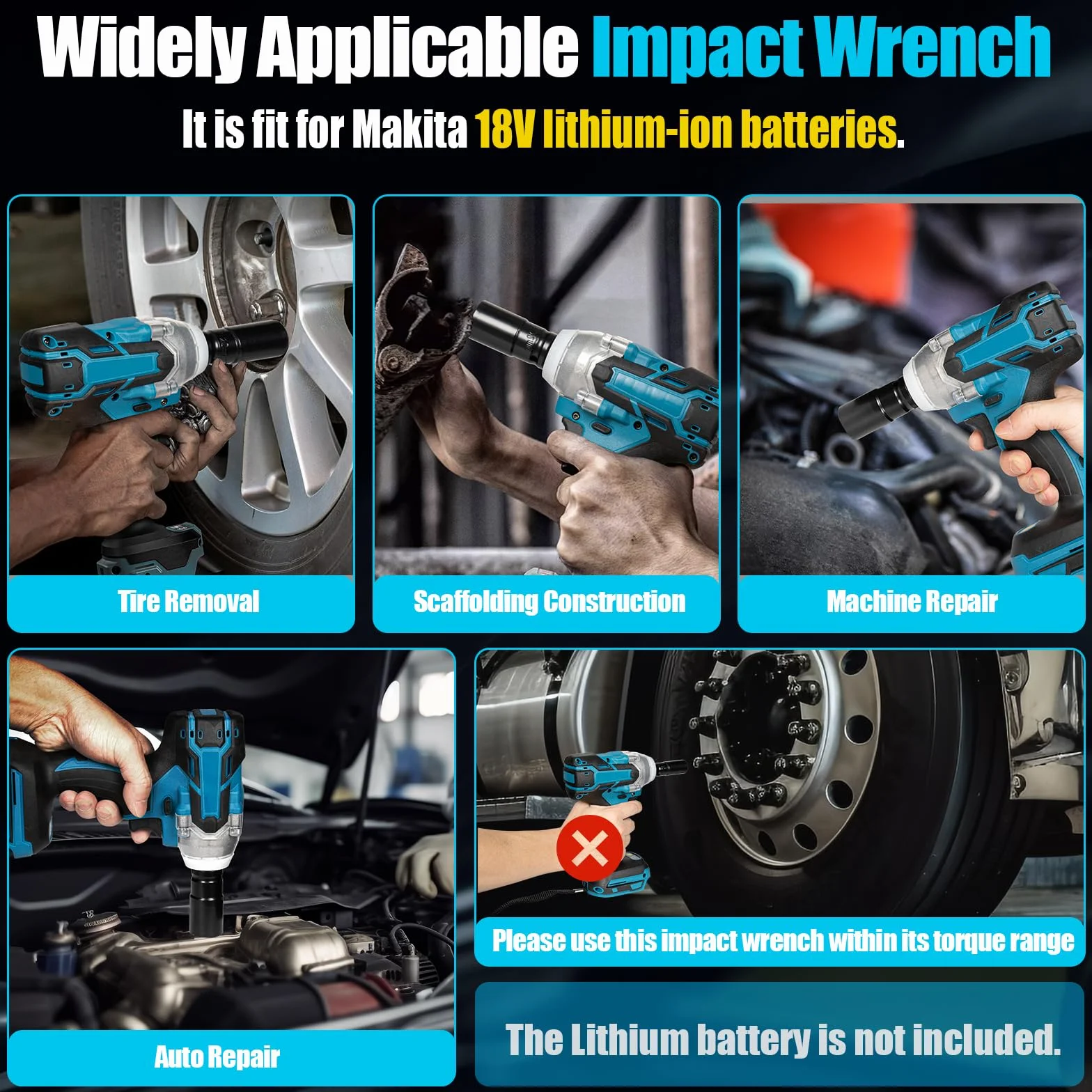 Avvitatore a percussione a batteria da 320 Nm, avvitatore a percussione elettrico da 1/2", motore senza spazzole con 6 bussole, alta coppia per pneumatici da auto